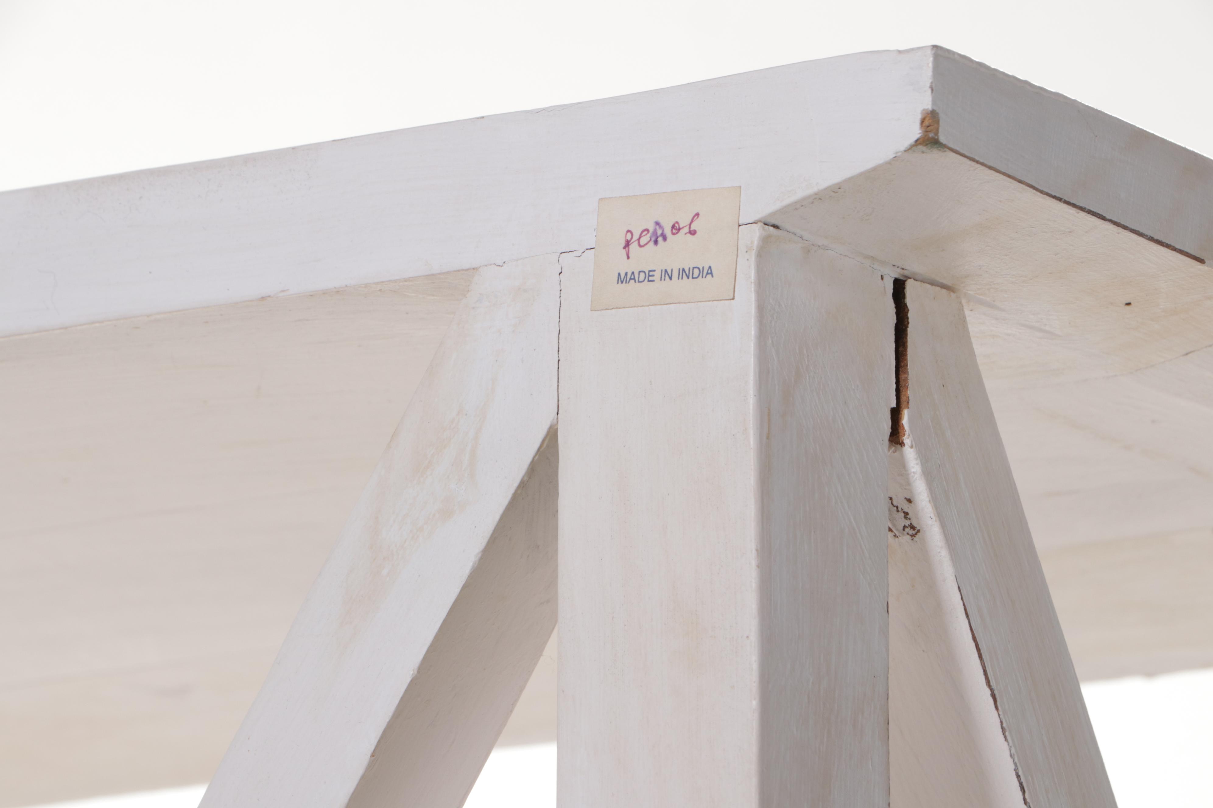 Indian White-Painted Hardwood Three-Tier Bookcase