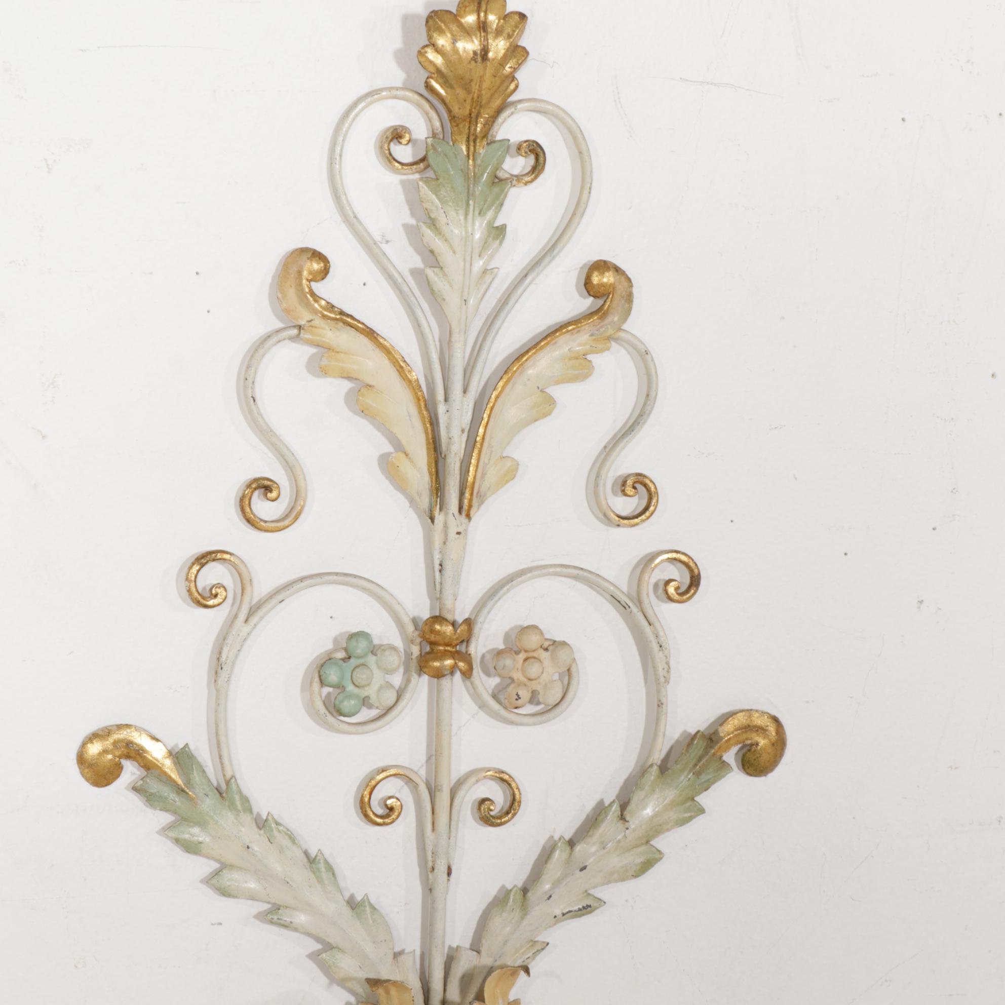 Italianate Style Parcel-Gilt Five-Arm Metal Candle Sconces, Late 20th Century