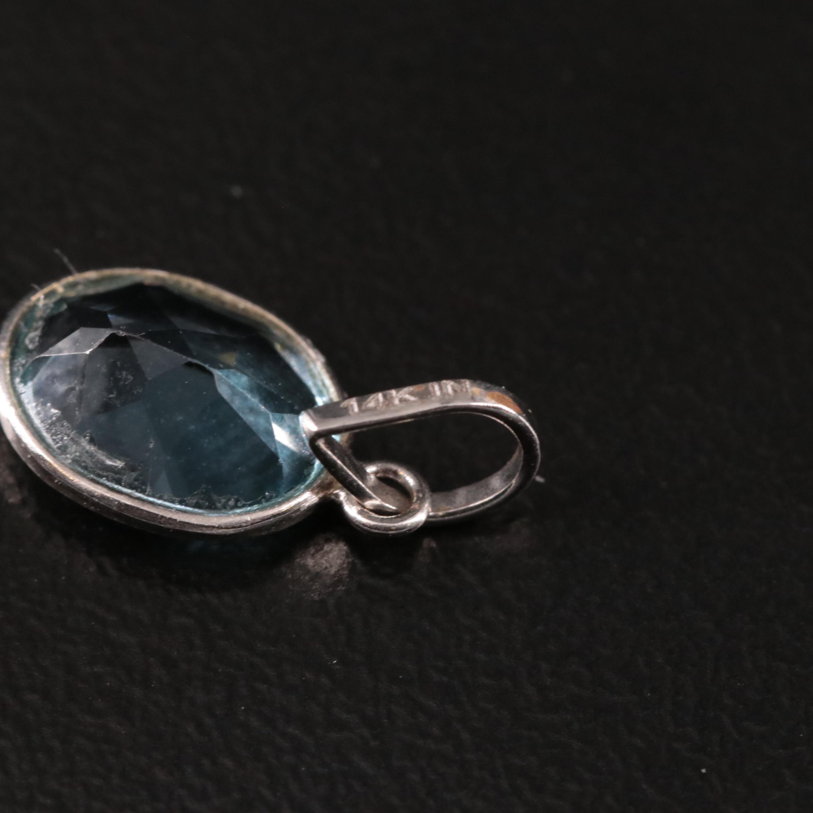 14K Blue Topaz Oval Pendant