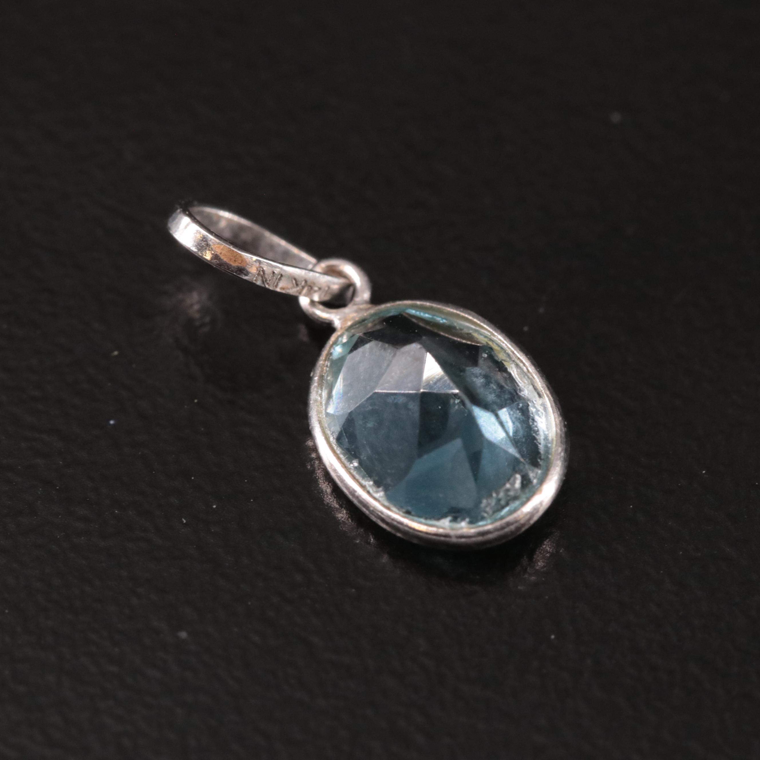 14K Blue Topaz Oval Pendant