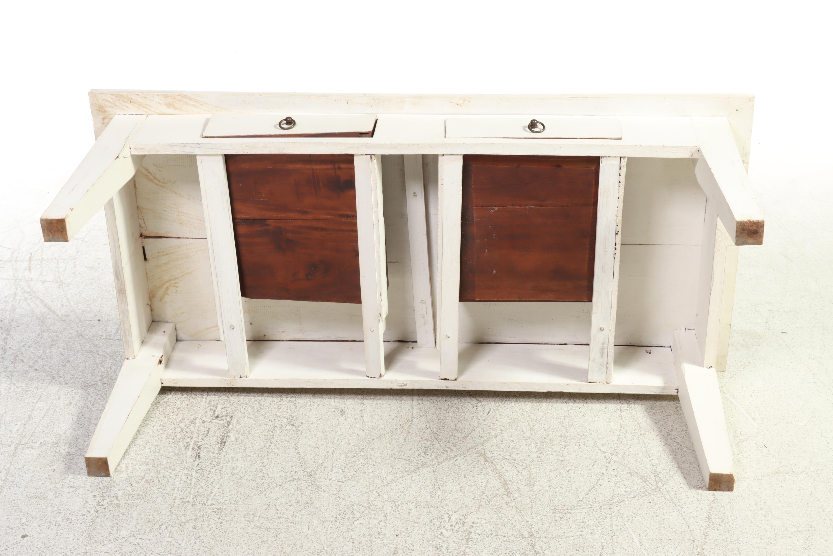 American Primitive Style White-Painted Two-Drawer Coffee Table