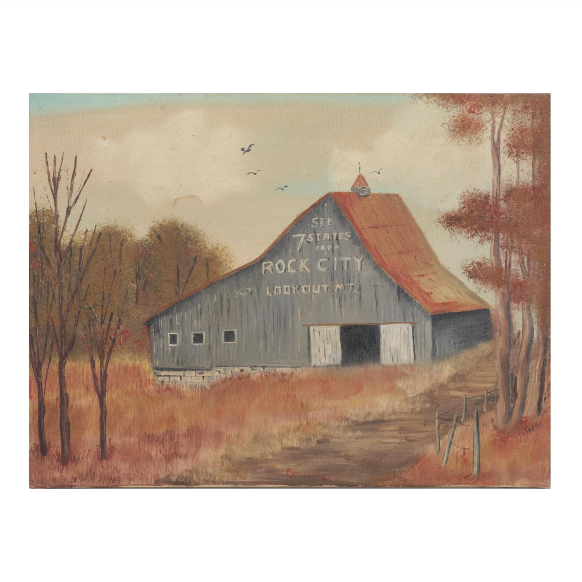 G. Morgan Oil Painting of Rock City Barn Advertisement, 1987