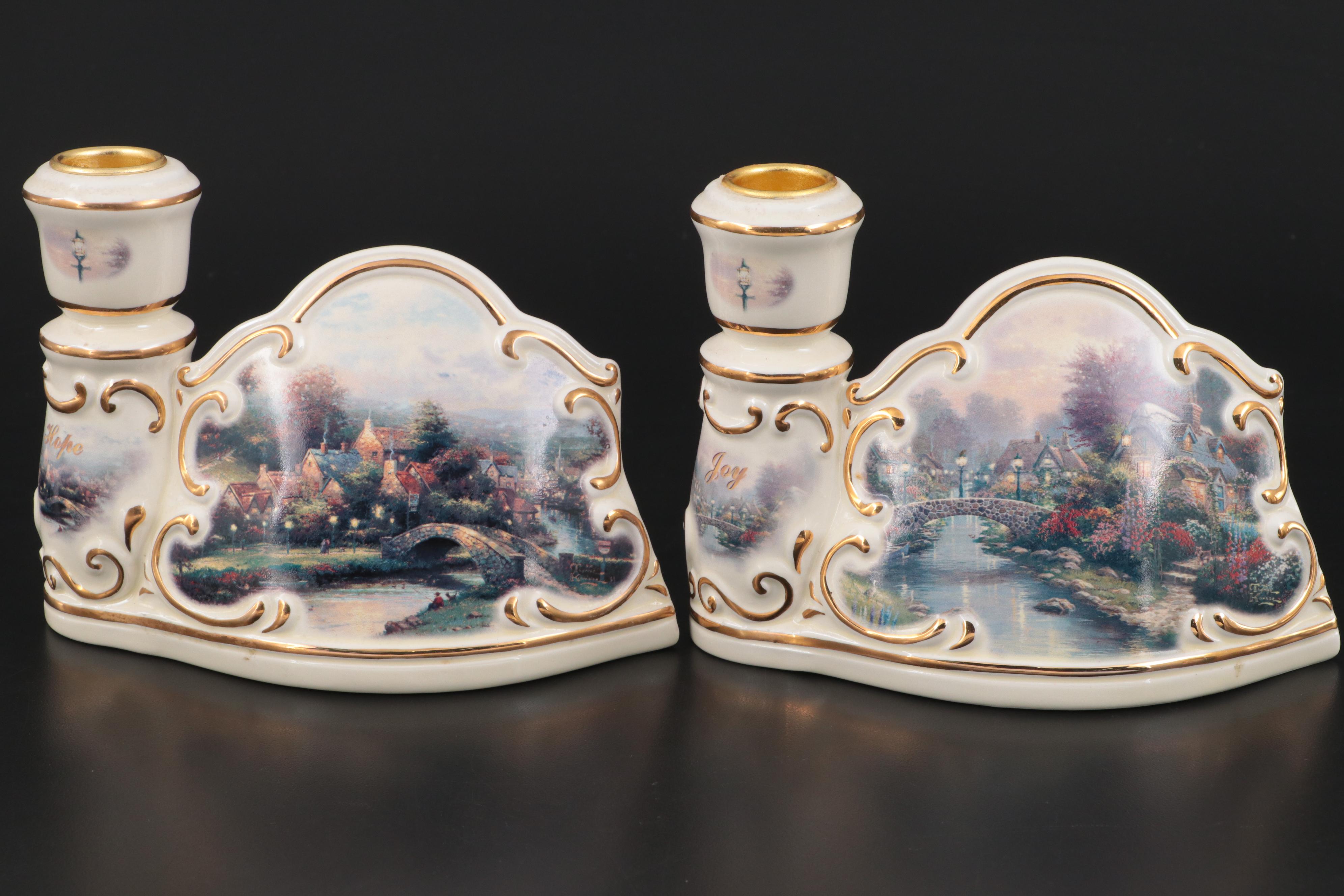 Bradford Exchange Thomas Kinkade Lighting the Way Home Collection Candle Holders