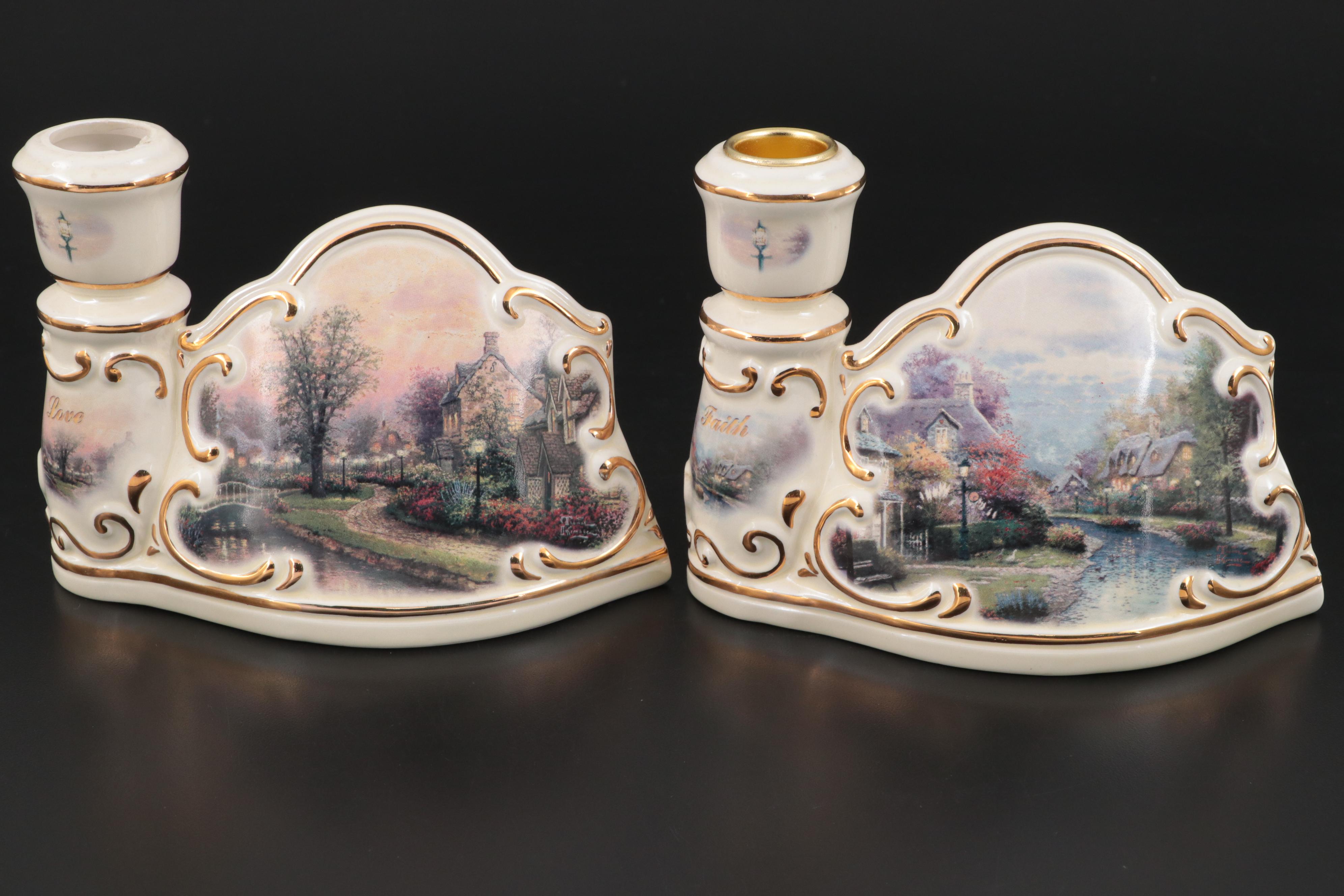 Bradford Exchange Thomas Kinkade Lighting the Way Home Collection Candle Holders