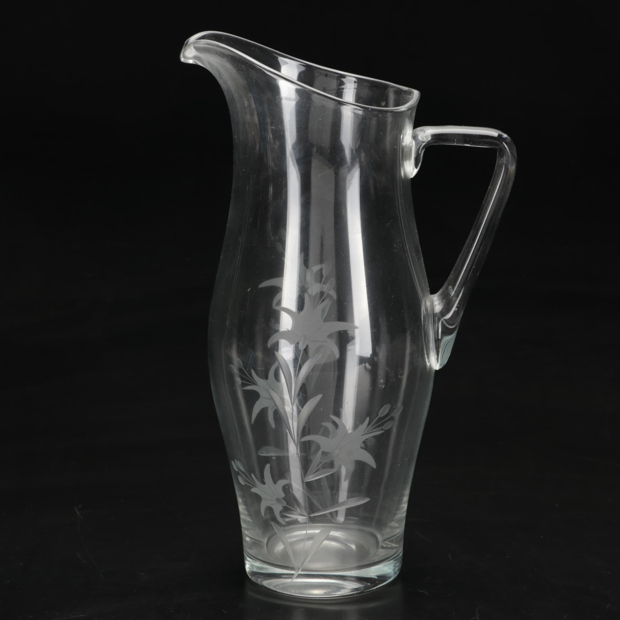 Etched Glass Lemonade Set, Mid to Late 20th Century