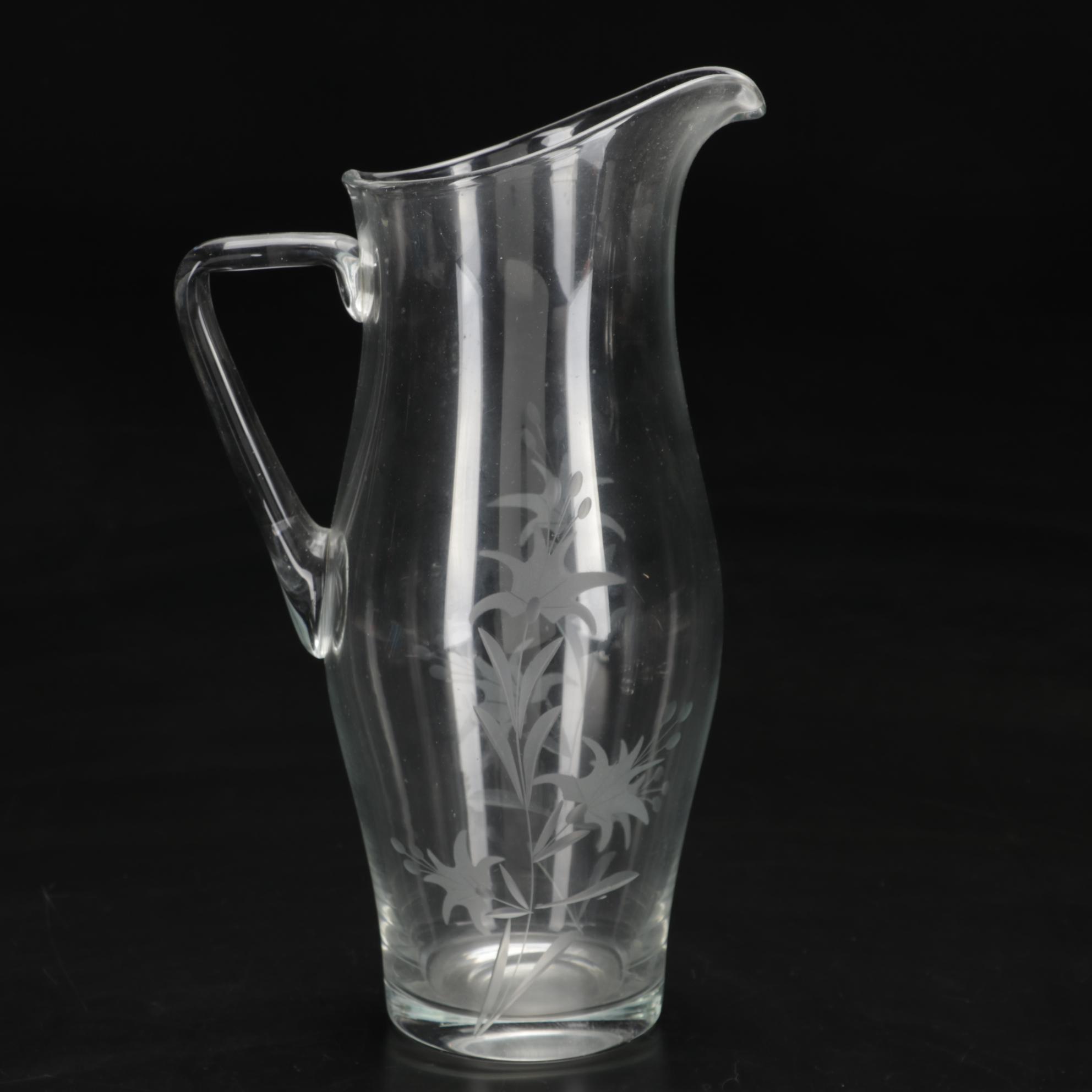 Etched Glass Lemonade Set, Mid to Late 20th Century