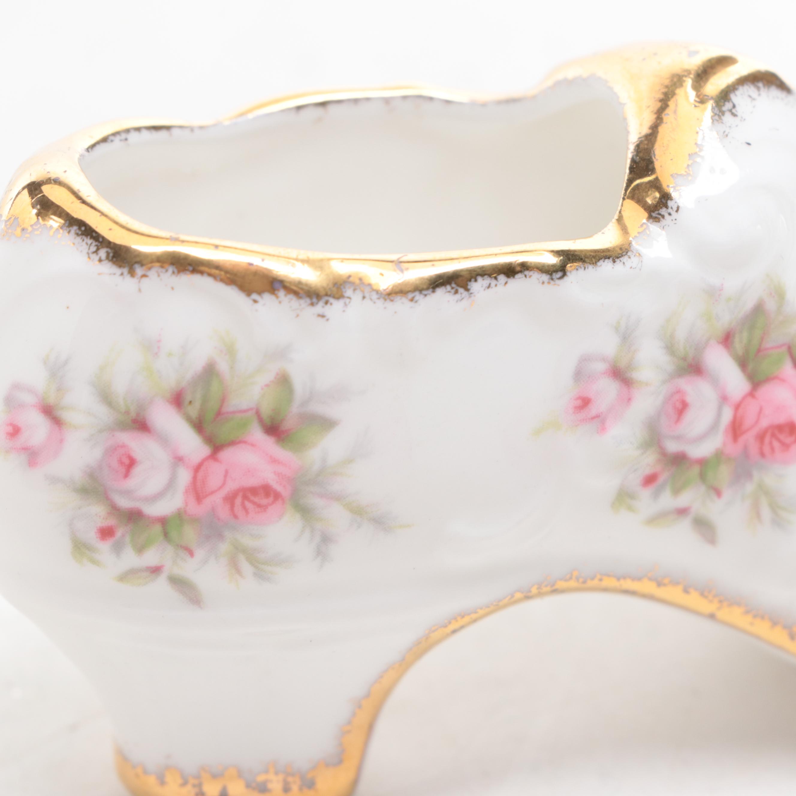 Crown Staffordshire Bud Vase with White House Christmas Ornament and Other Decor