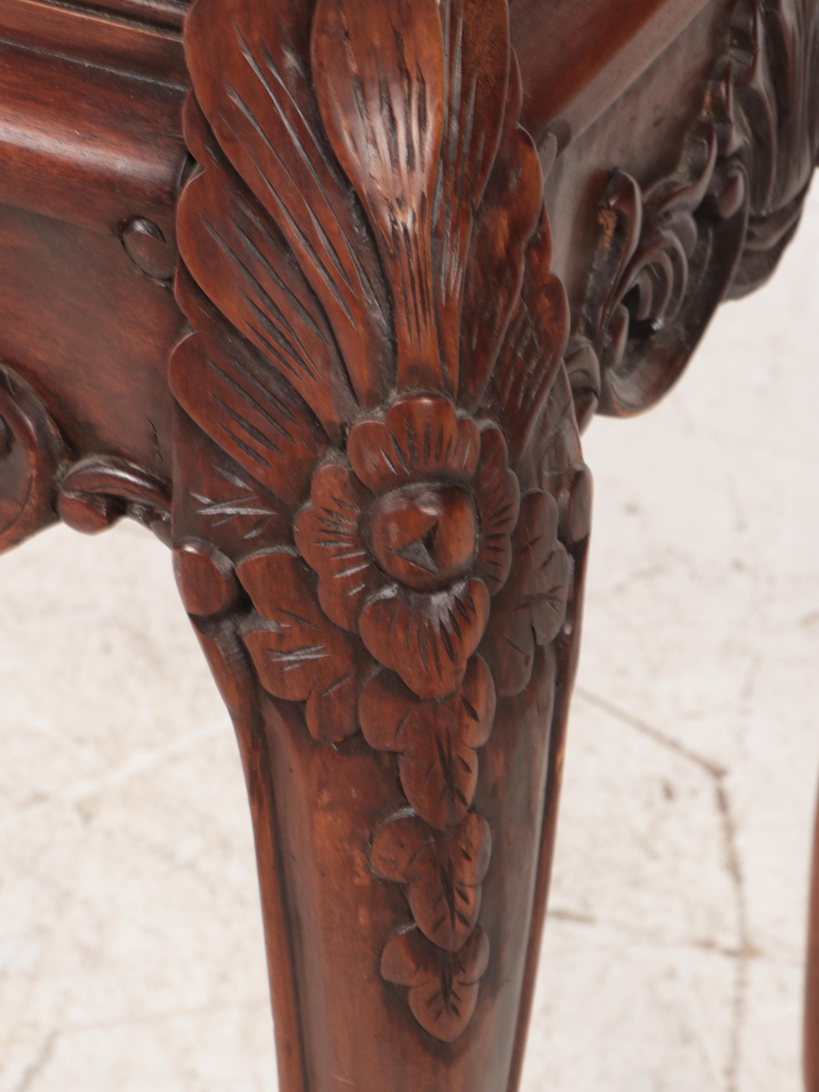 Louis XV Style Carved Hardwood and Marble Top Console Table