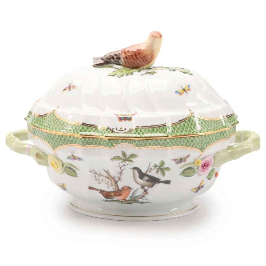 Herend Porcelain "Rothschild Bird" Oval Tureen with Lid, Mid to Late 20th C.