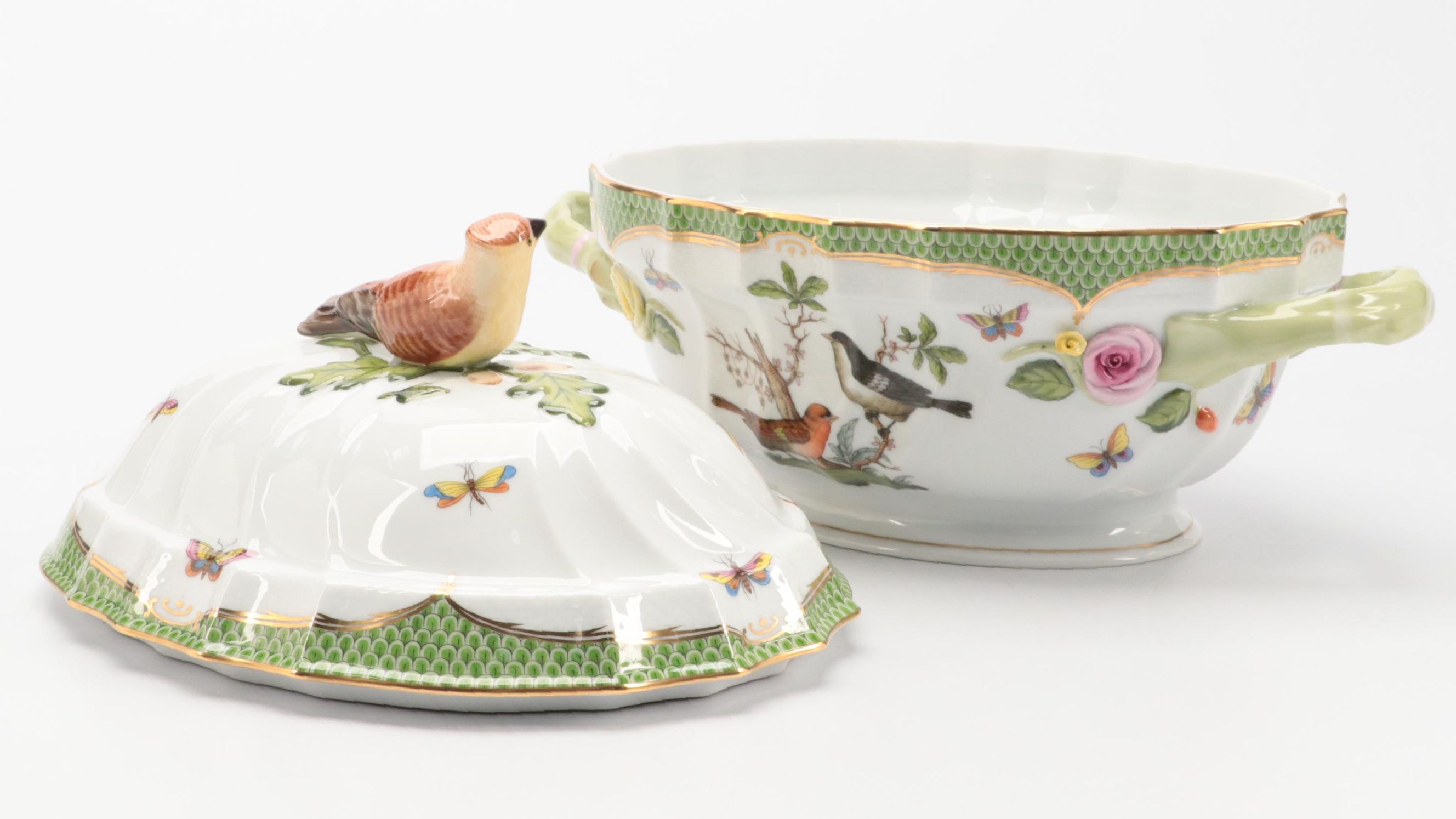 Herend Porcelain "Rothschild Bird" Oval Tureen with Lid, Mid to Late 20th C.