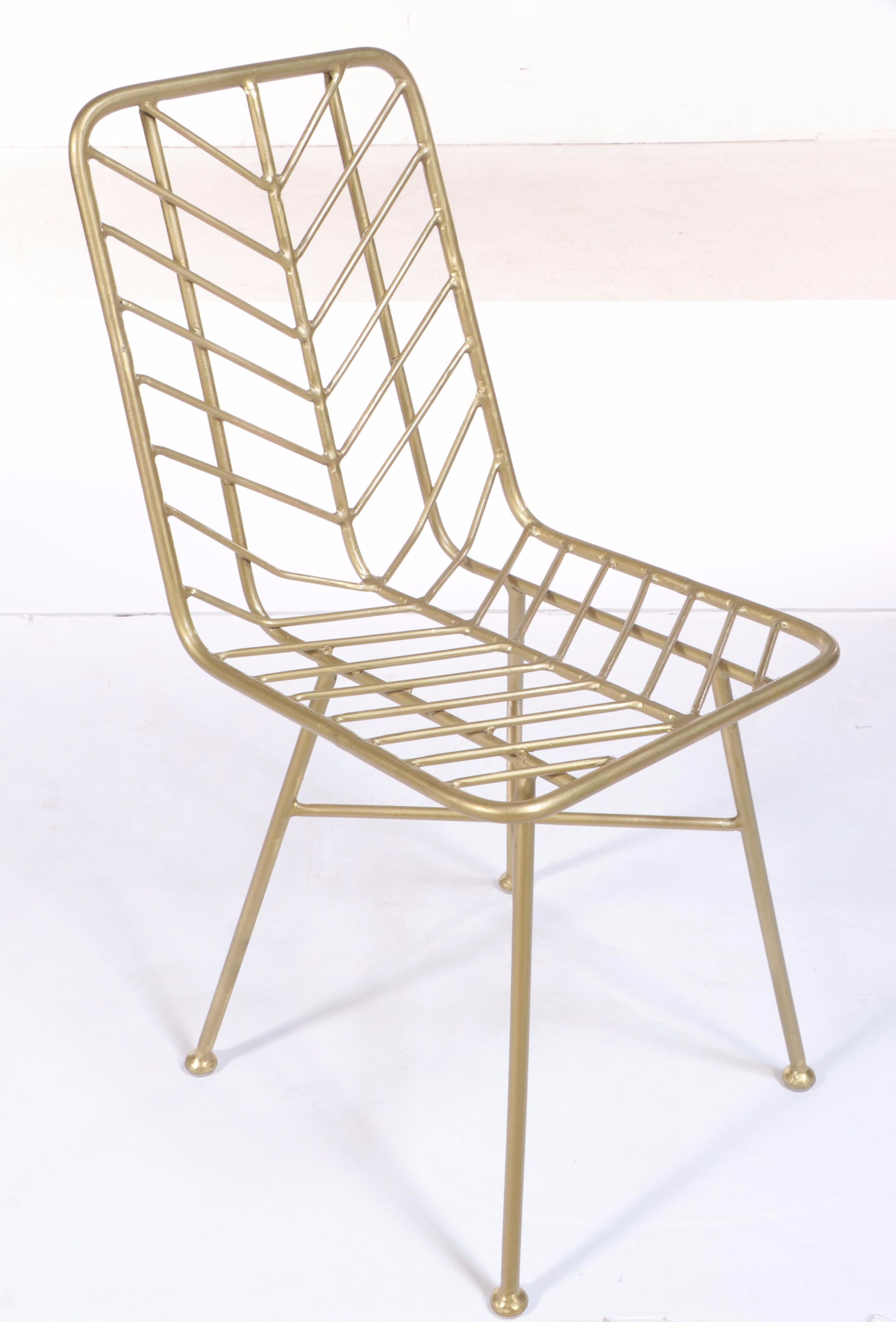 Six Brassed Metal Chevron Side Chairs