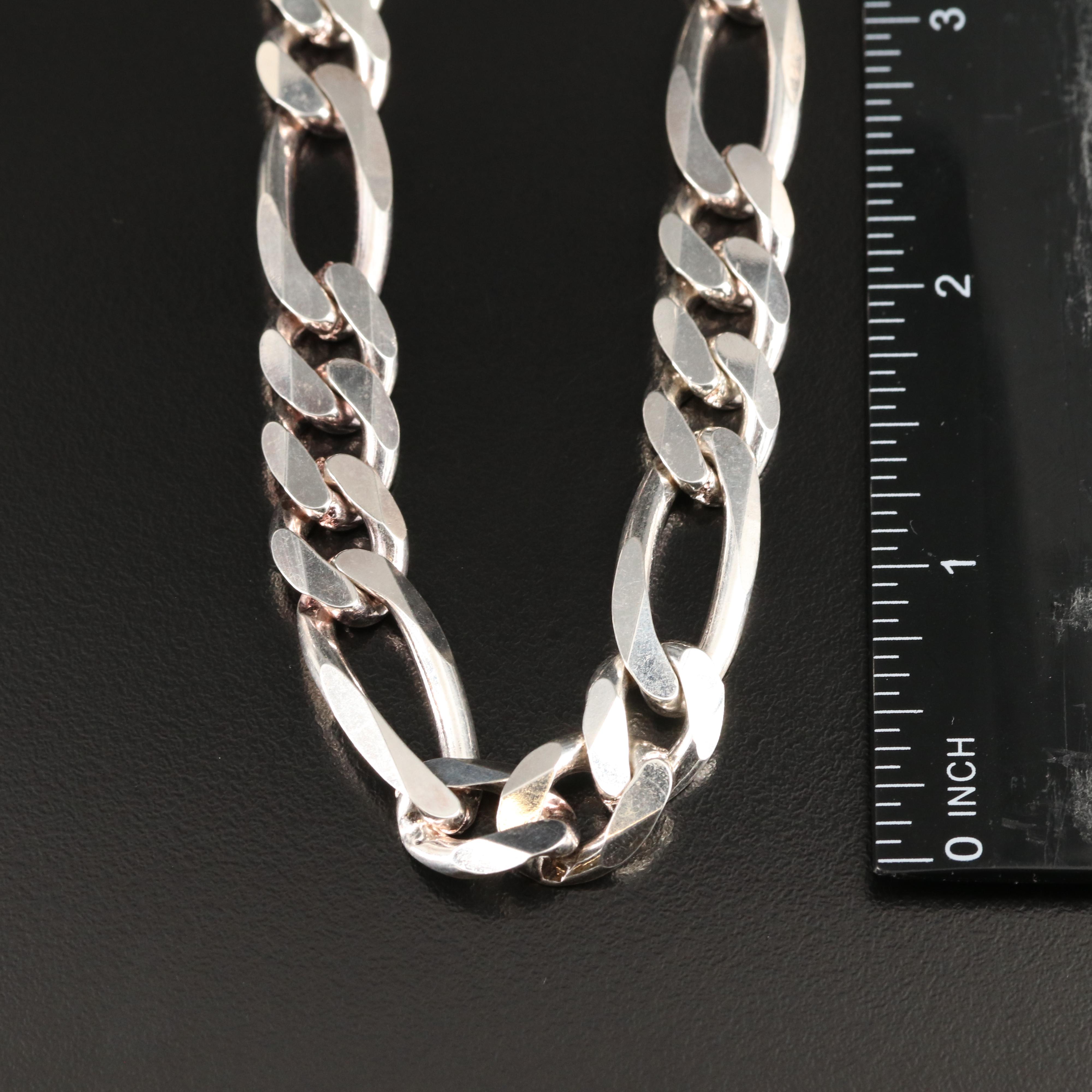 Italian Sterling Figaro Chain Necklace and Bracelet