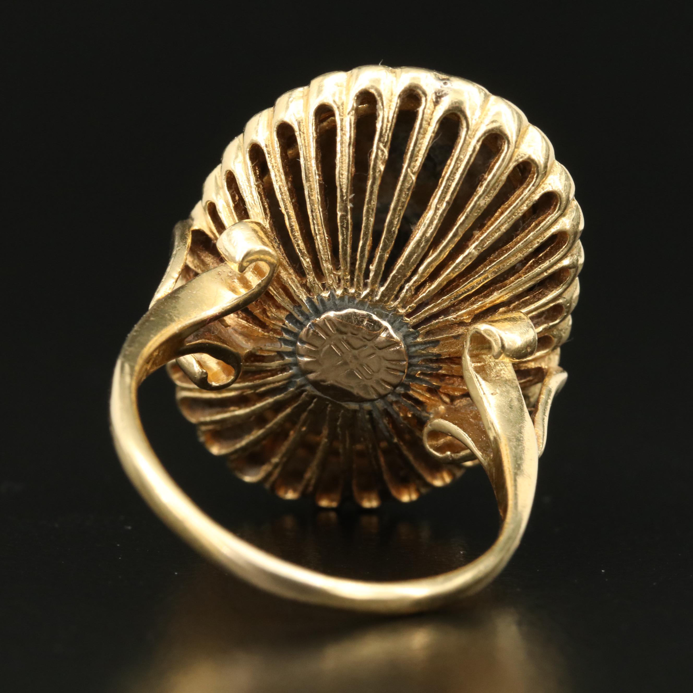 Vintage 18K Diamond and Enamel Ring with Fleur-de-Lis Detail