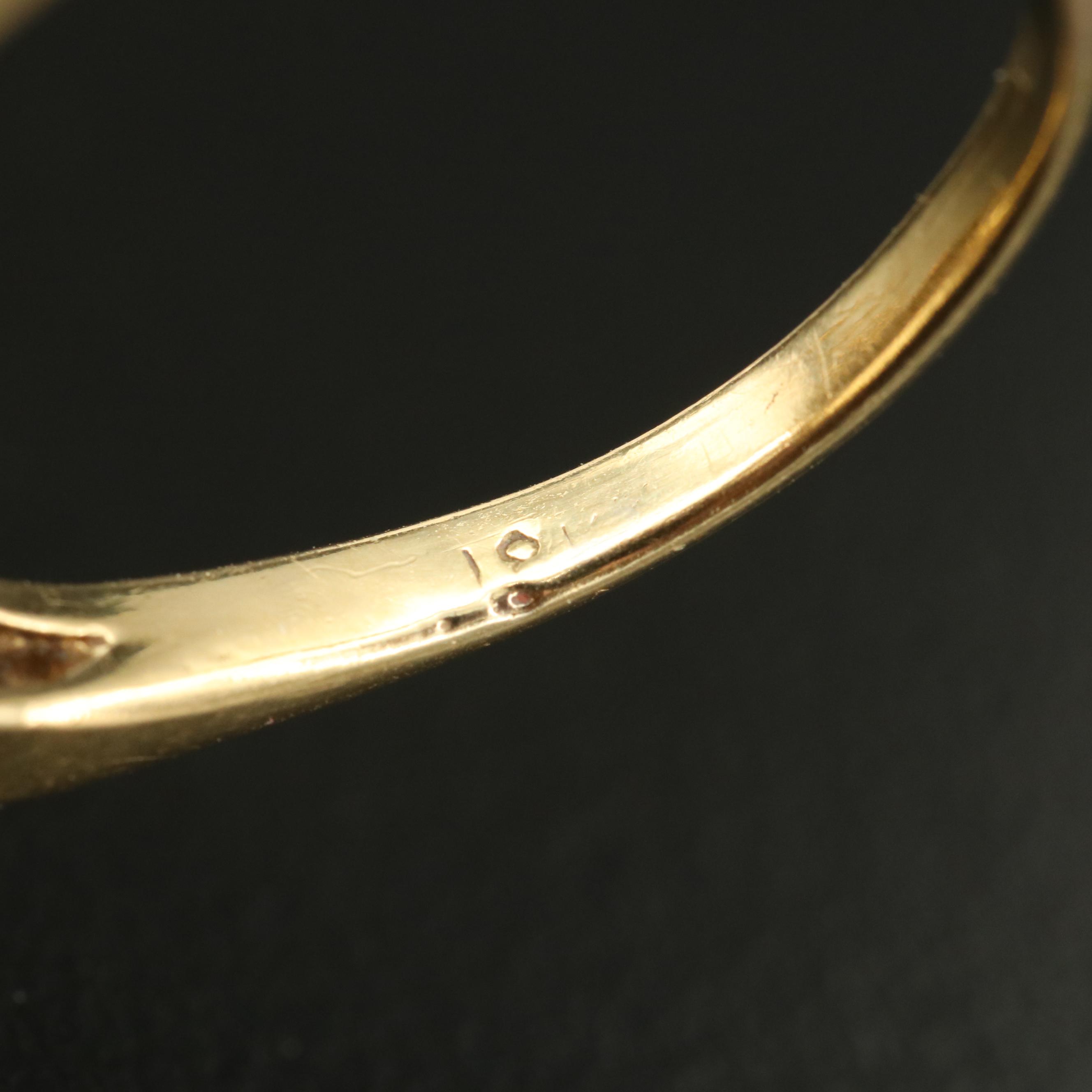 Vintage 18K Diamond and Enamel Ring with Fleur-de-Lis Detail