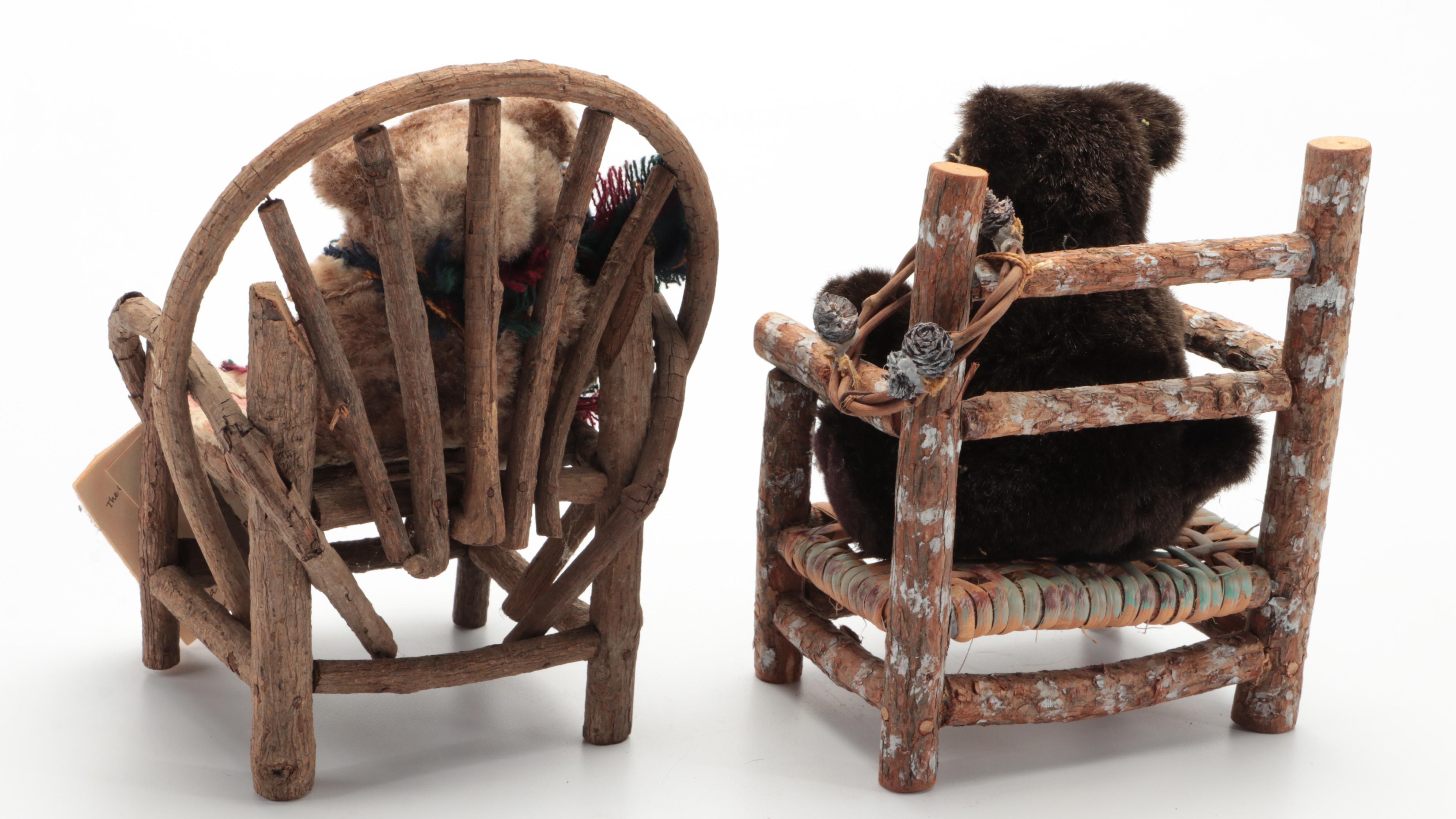 Betsy's Smoky Mountain Baked Bears in Branch Chairs with Plush Cat Doll