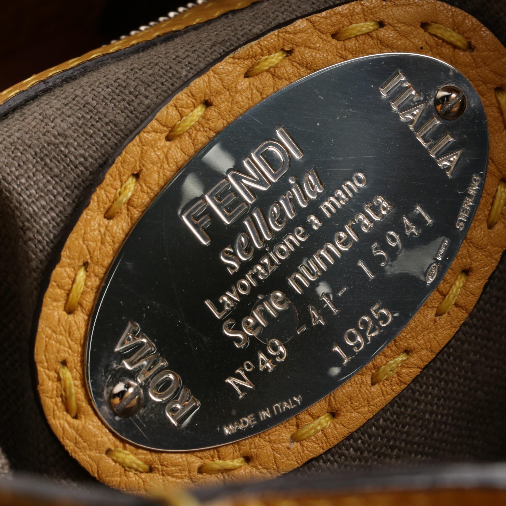 Fendi Selleria Zip Top Briefcase in Yellow Grained Leather with Pouch