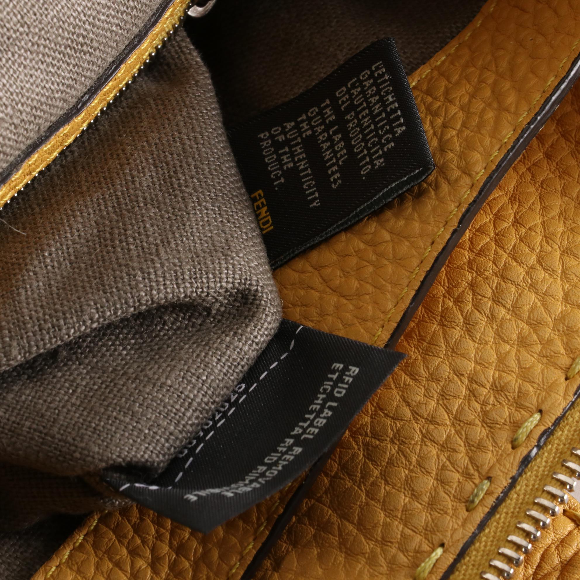 Fendi Selleria Zip Top Briefcase in Yellow Grained Leather with Pouch