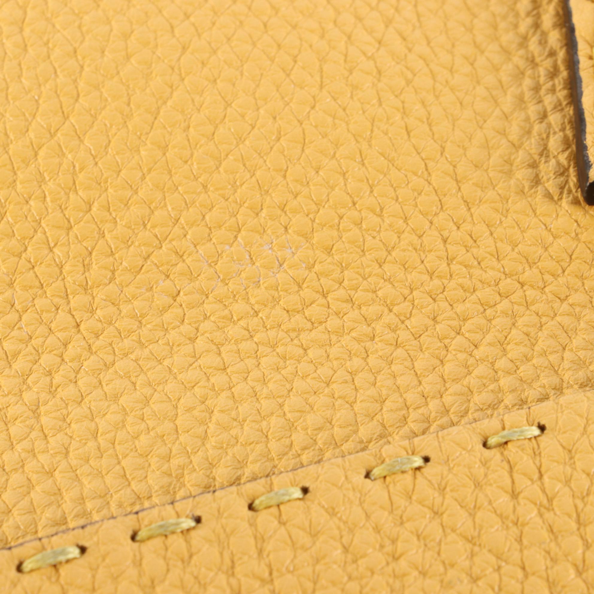 Fendi Selleria Zip Top Briefcase in Yellow Grained Leather with Pouch