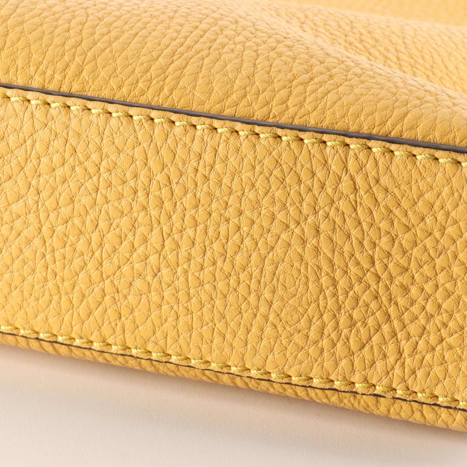 Fendi Selleria Zip Top Briefcase in Yellow Grained Leather with Pouch