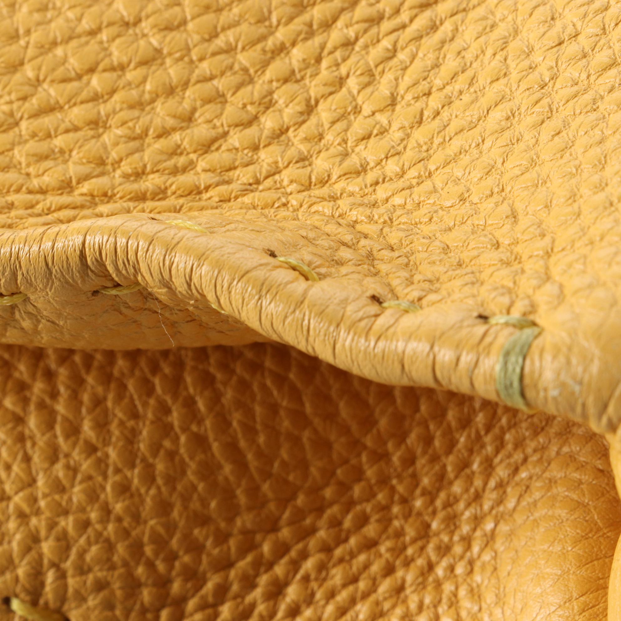 Fendi Selleria Zip Top Briefcase in Yellow Grained Leather with Pouch