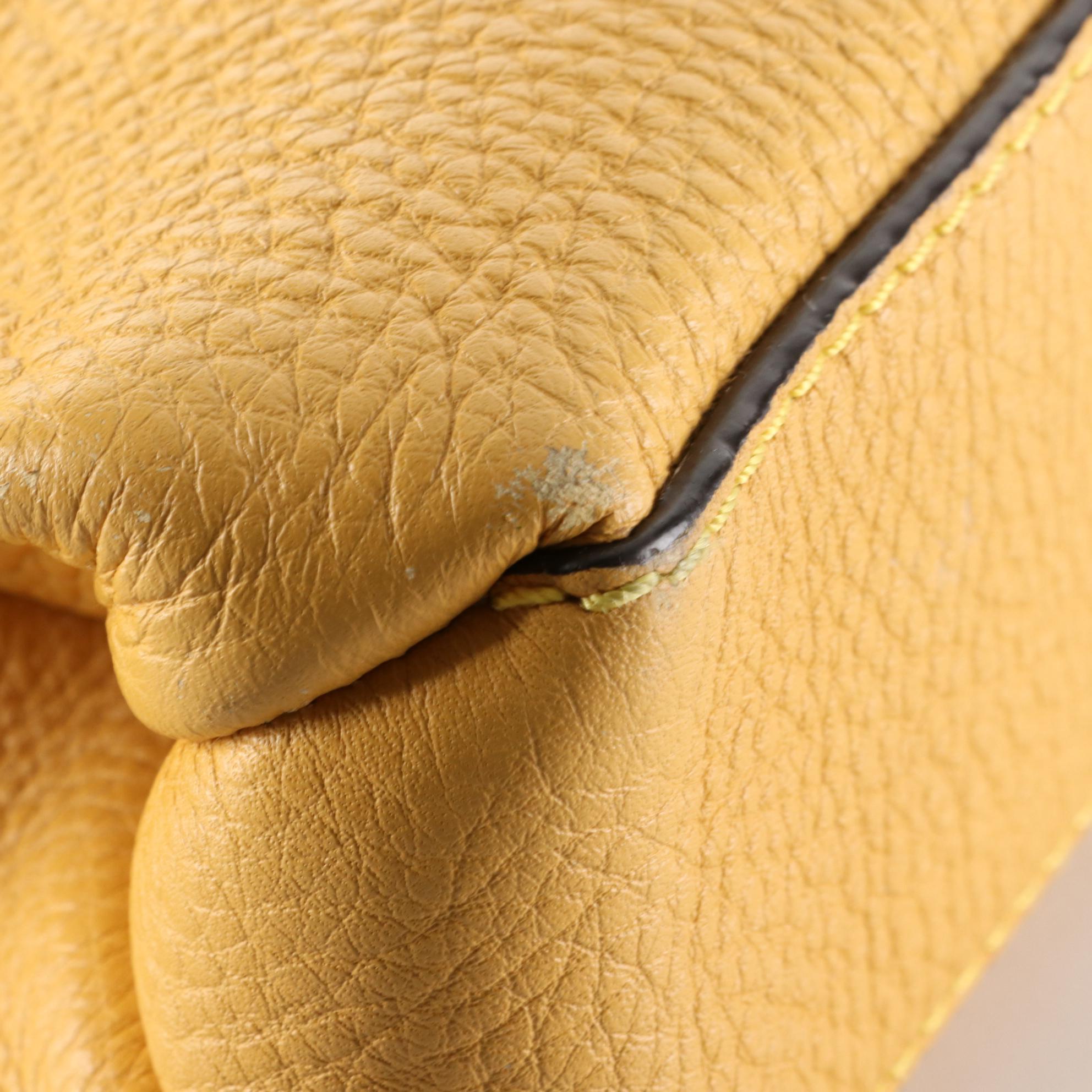 Fendi Selleria Zip Top Briefcase in Yellow Grained Leather with Pouch