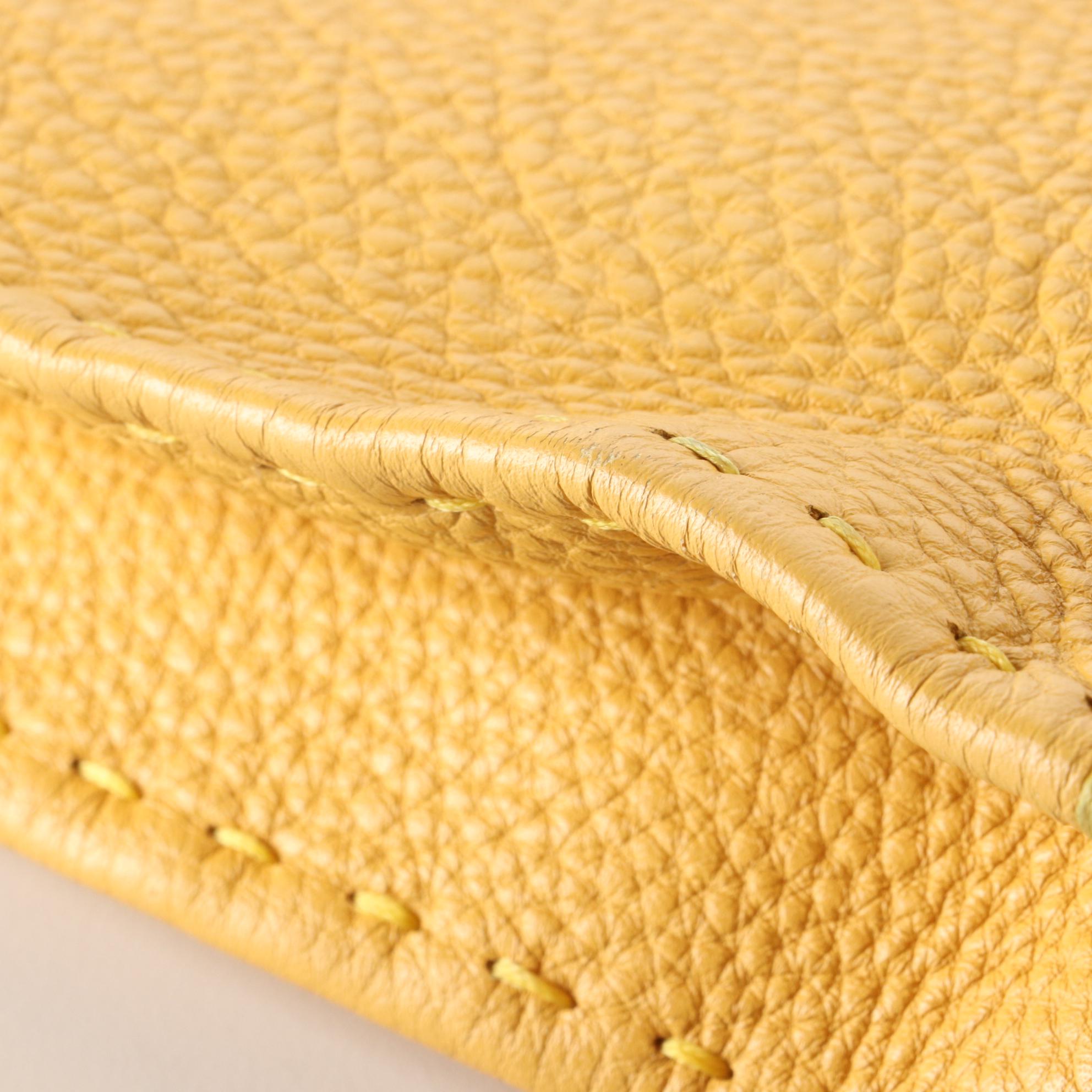 Fendi Selleria Zip Top Briefcase in Yellow Grained Leather with Pouch