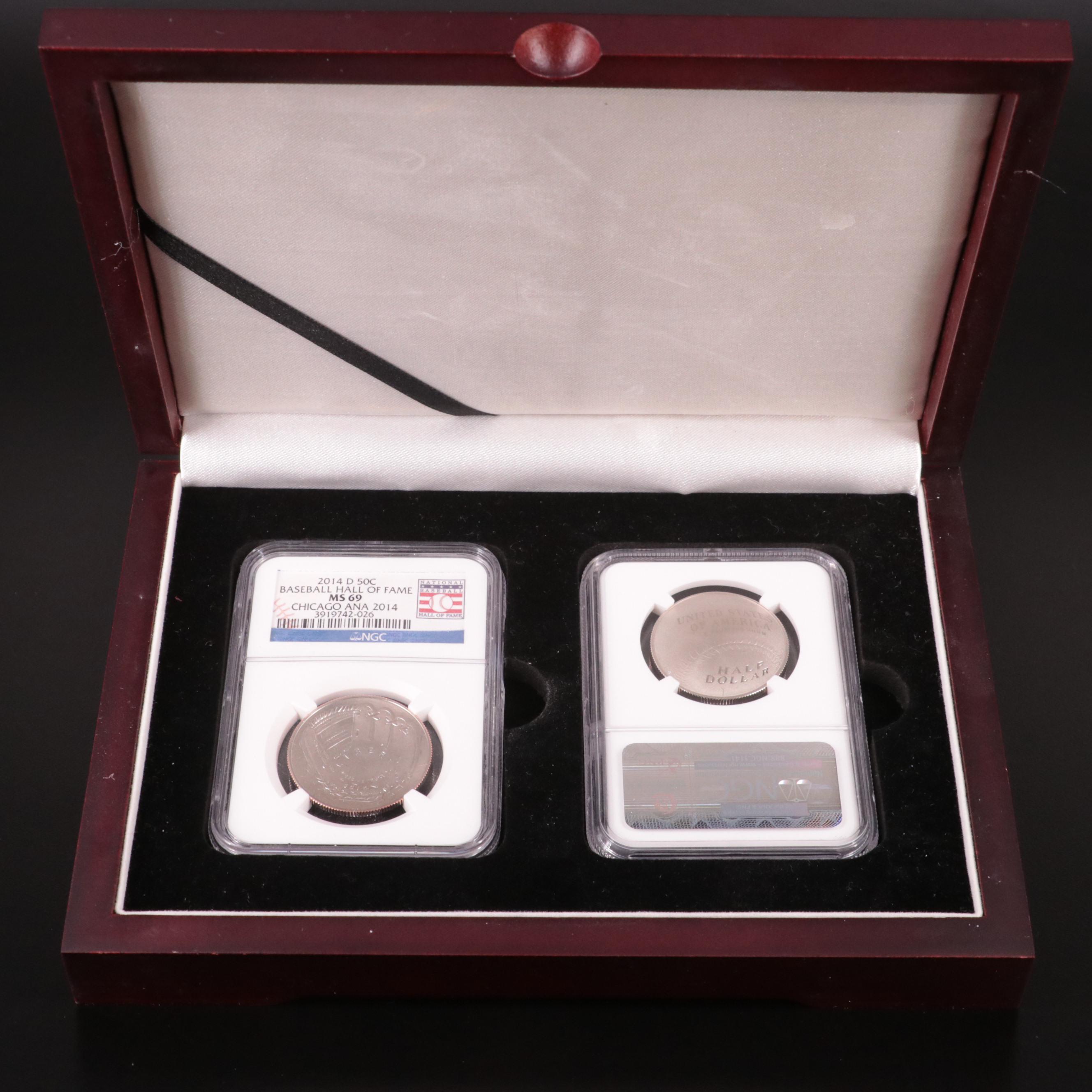 Two NGC MS69 and Proof 2014 Baseball Hall of Fame Clad Half Dollars