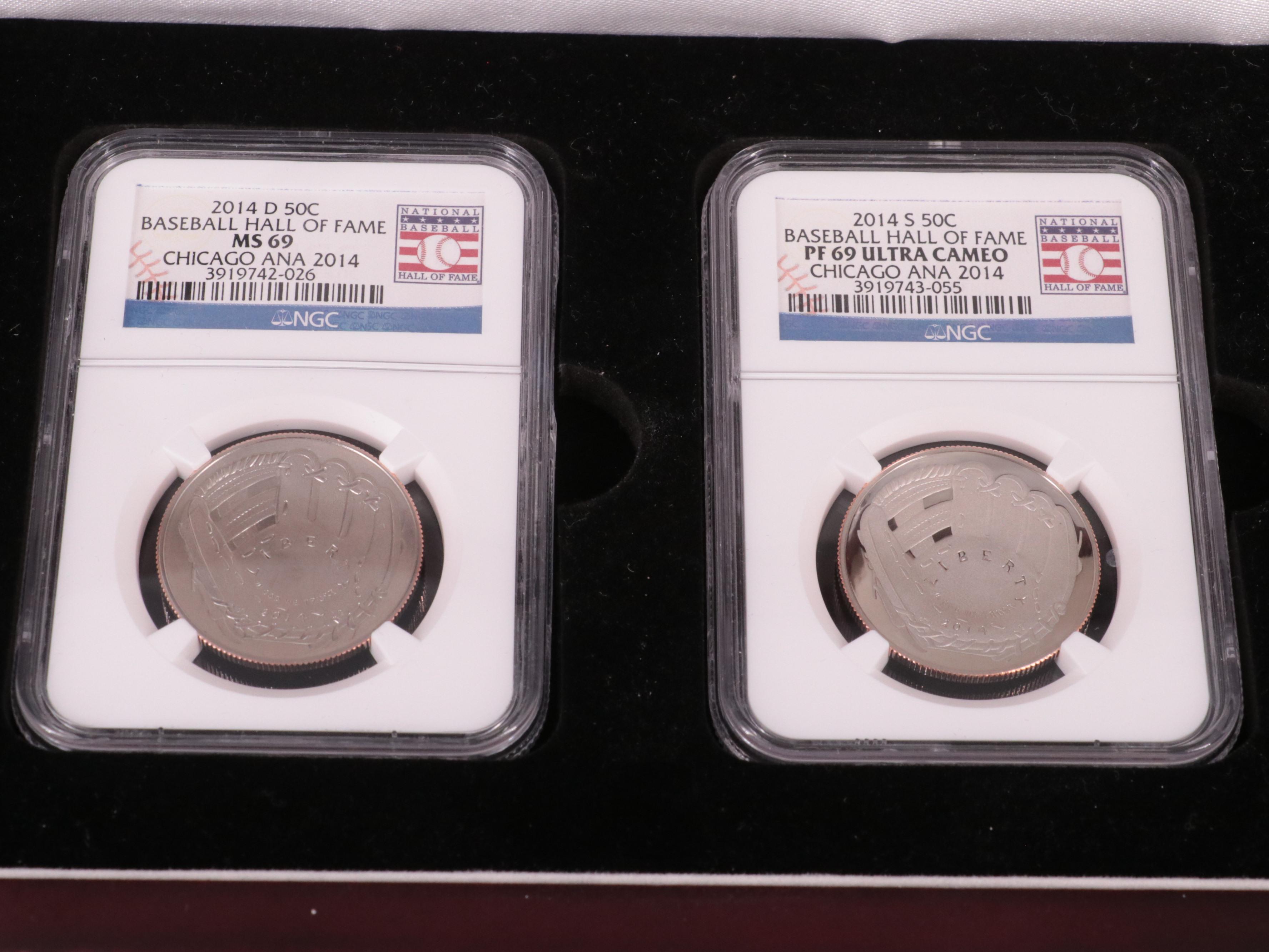 Two NGC MS69 and Proof 2014 Baseball Hall of Fame Clad Half Dollars