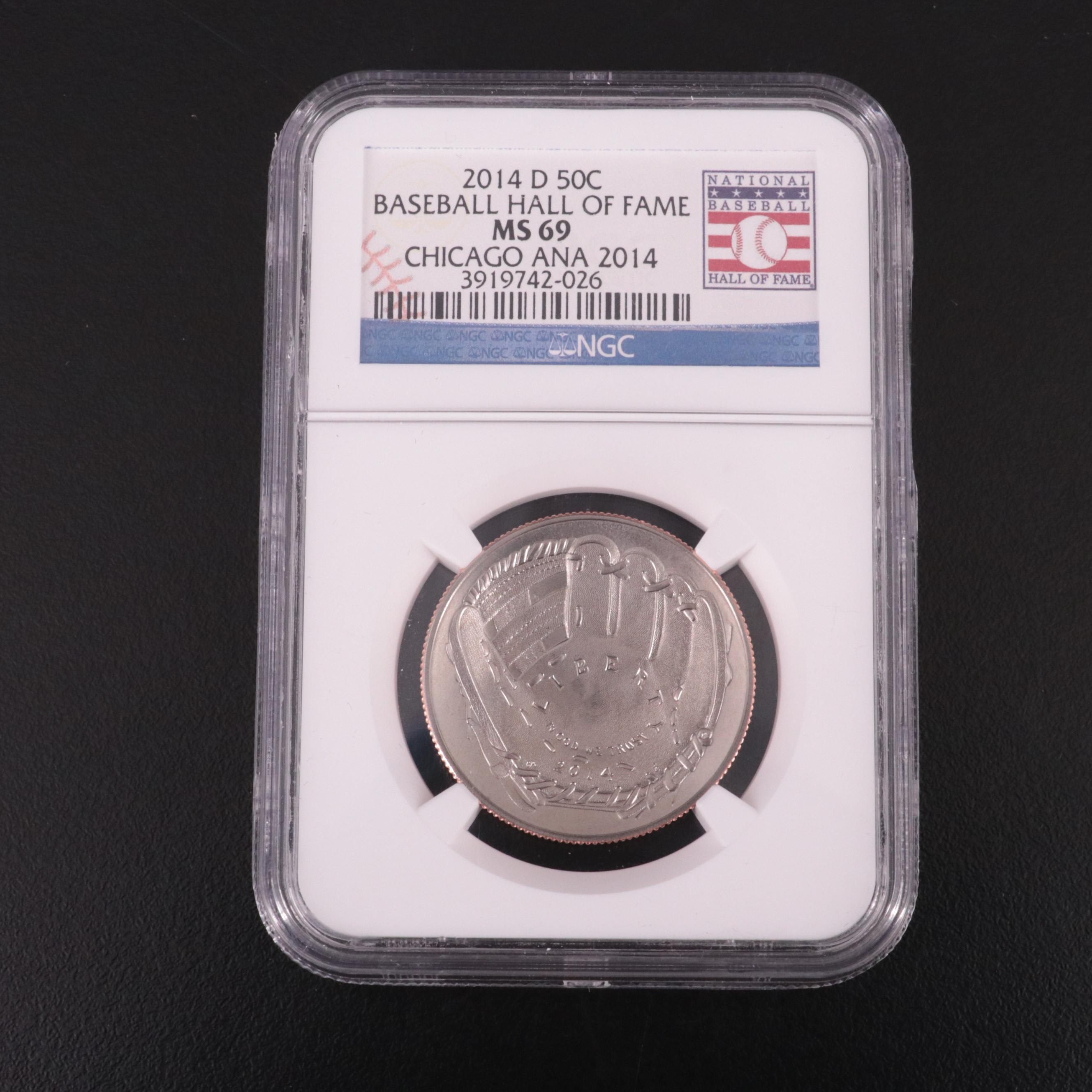 Two NGC MS69 and Proof 2014 Baseball Hall of Fame Clad Half Dollars