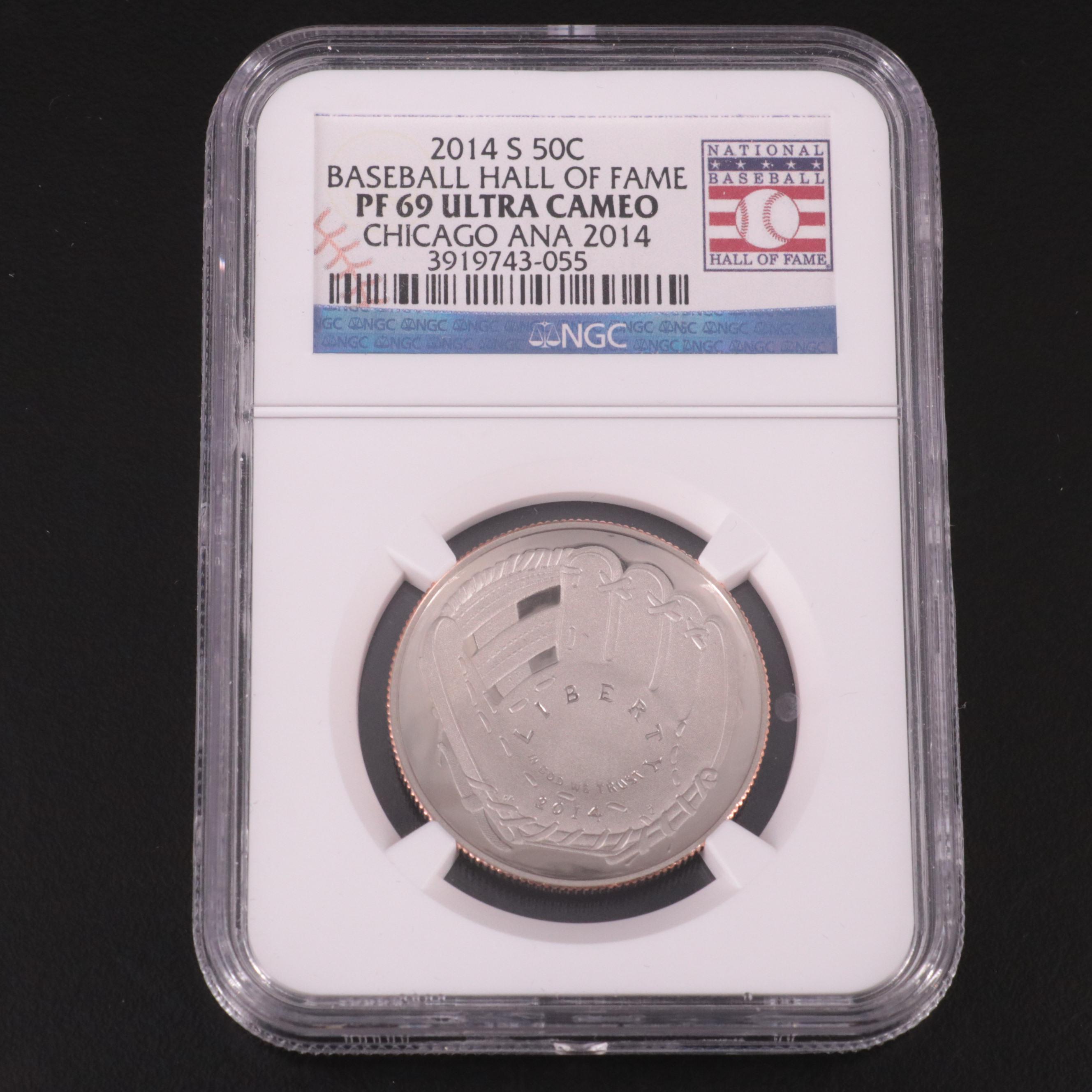 Two NGC MS69 and Proof 2014 Baseball Hall of Fame Clad Half Dollars