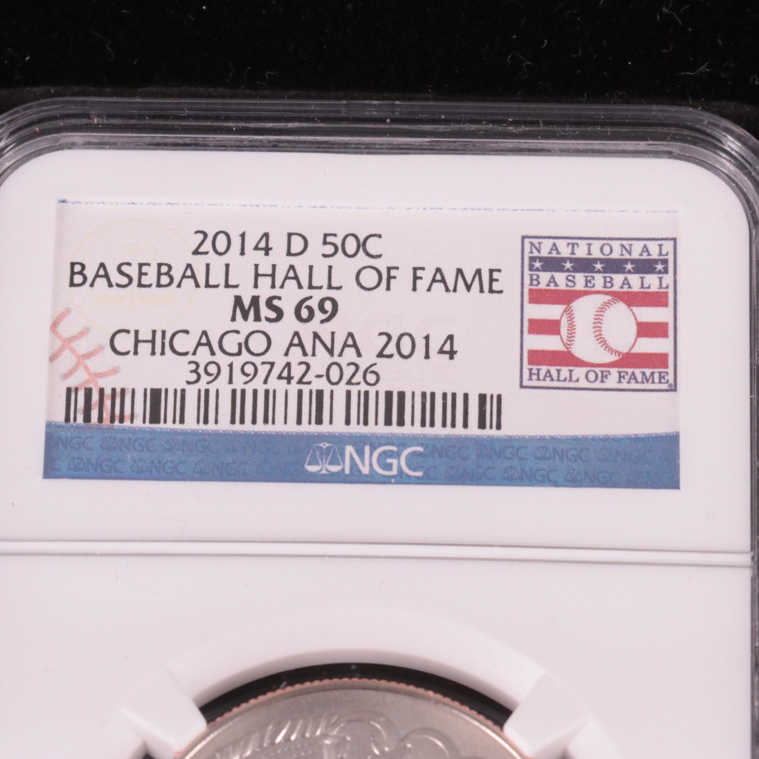 Two NGC MS69 and Proof 2014 Baseball Hall of Fame Clad Half Dollars
