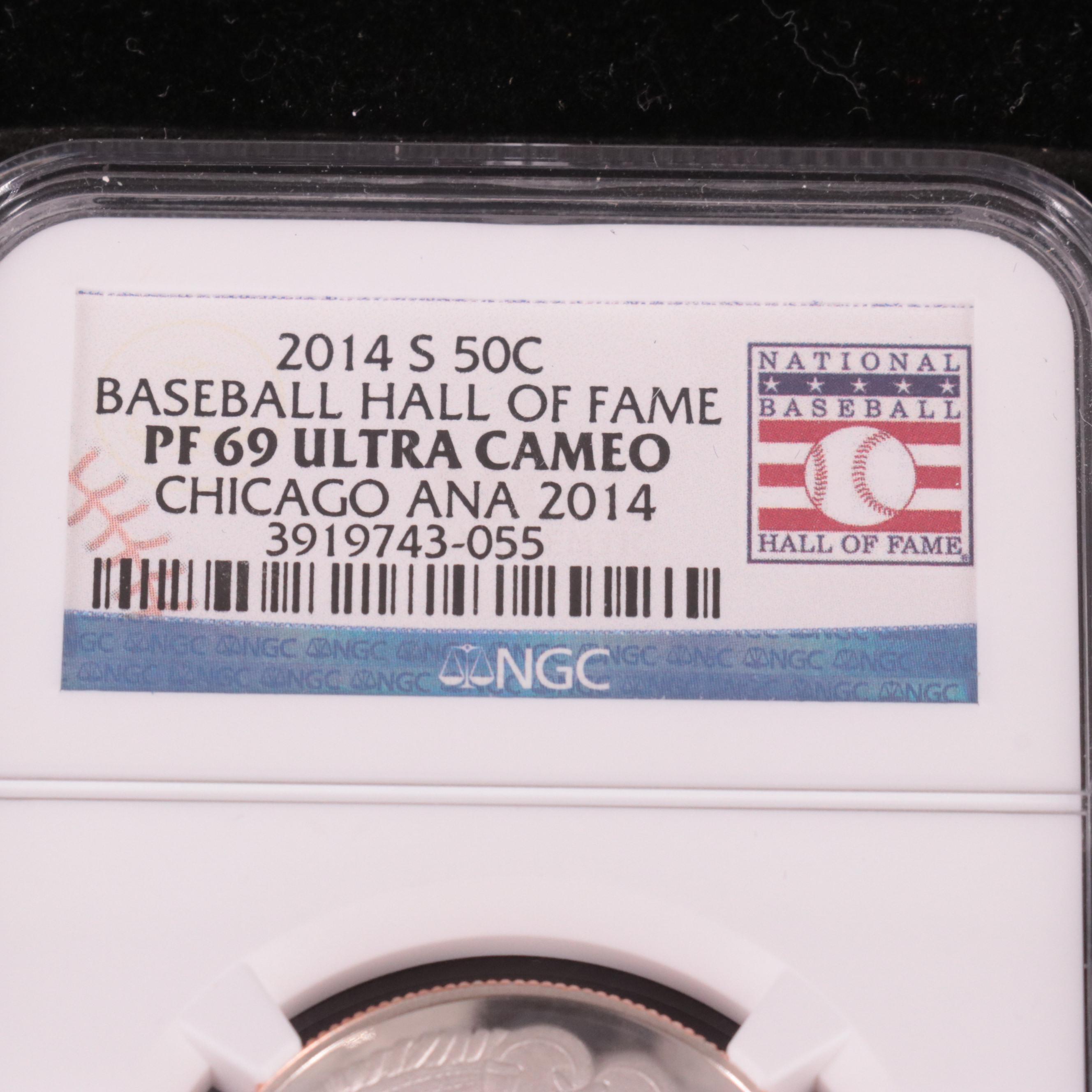 Two NGC MS69 and Proof 2014 Baseball Hall of Fame Clad Half Dollars