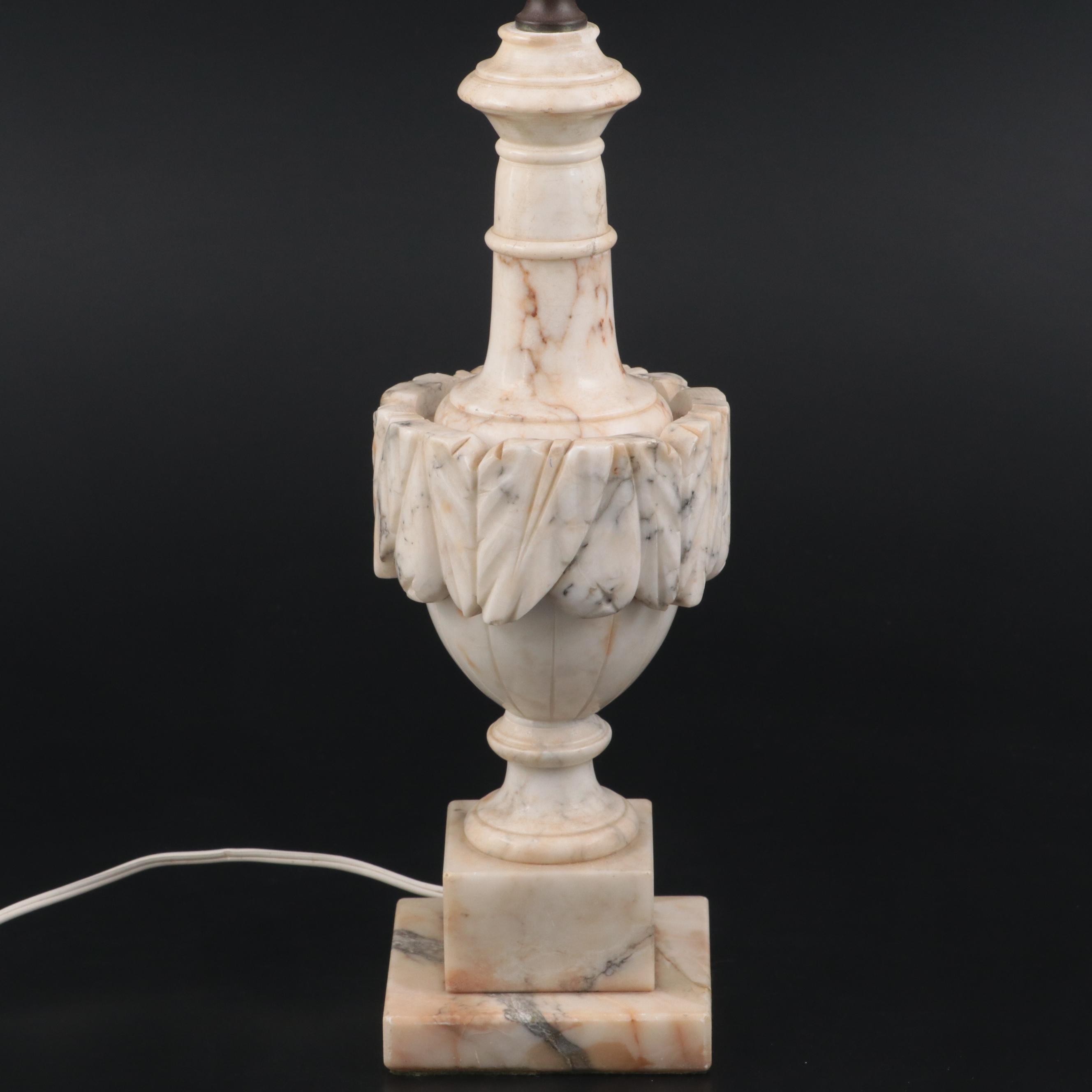 Italian Neoclassical Style Carved Marble Urn Table Lamp, Mid to Late 20th C.