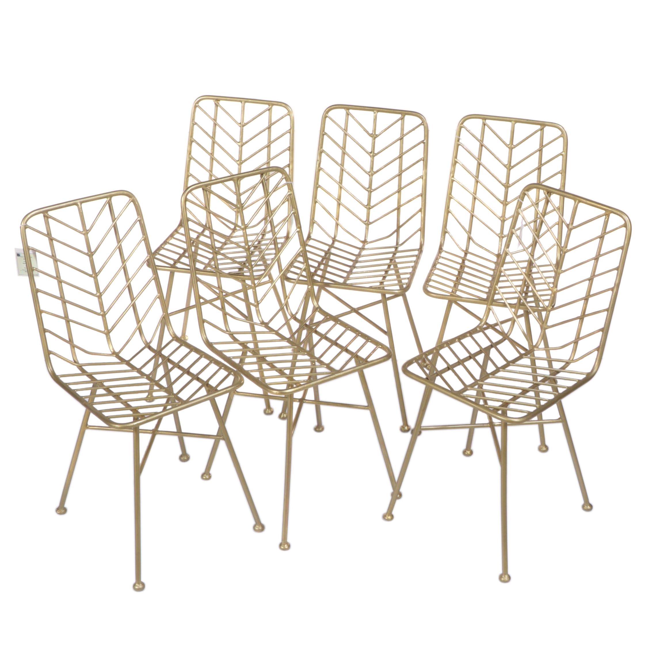 Six Brassed Metal Chevron Side Chairs