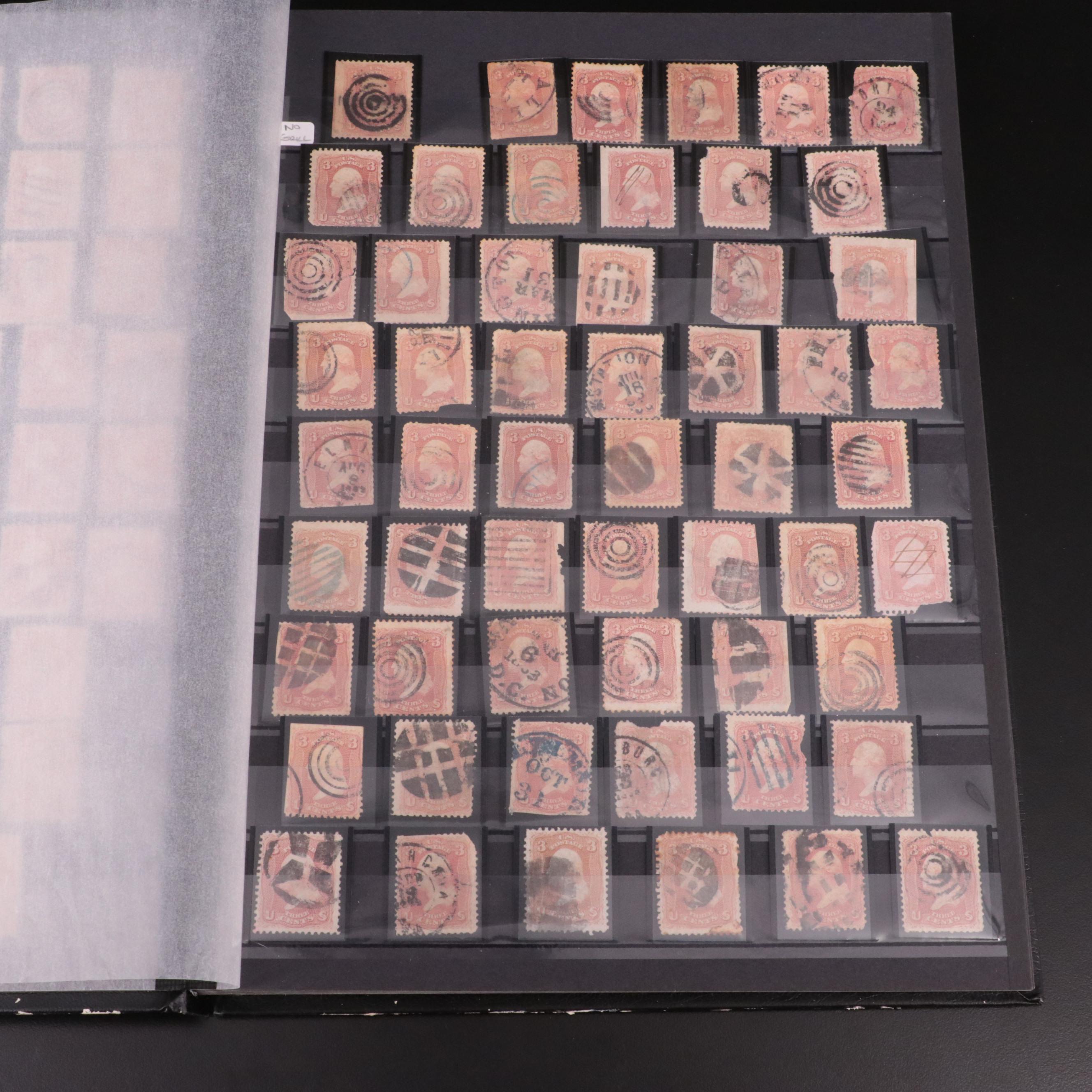 Album Collection of 1861 3-Cent Washington Postage Stamps, Scott #65