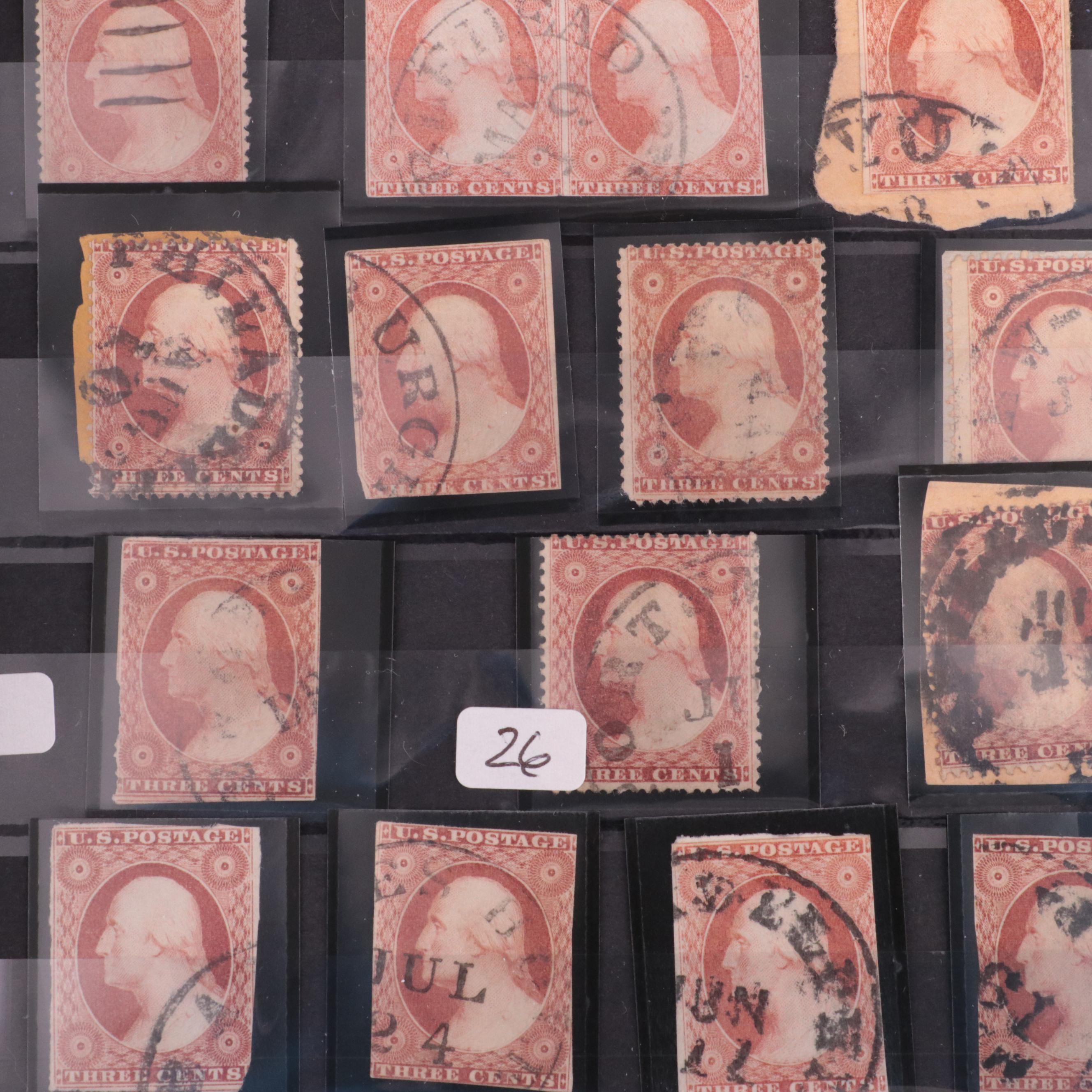 Album Collection of 1861 3-Cent Washington Postage Stamps, Scott #65