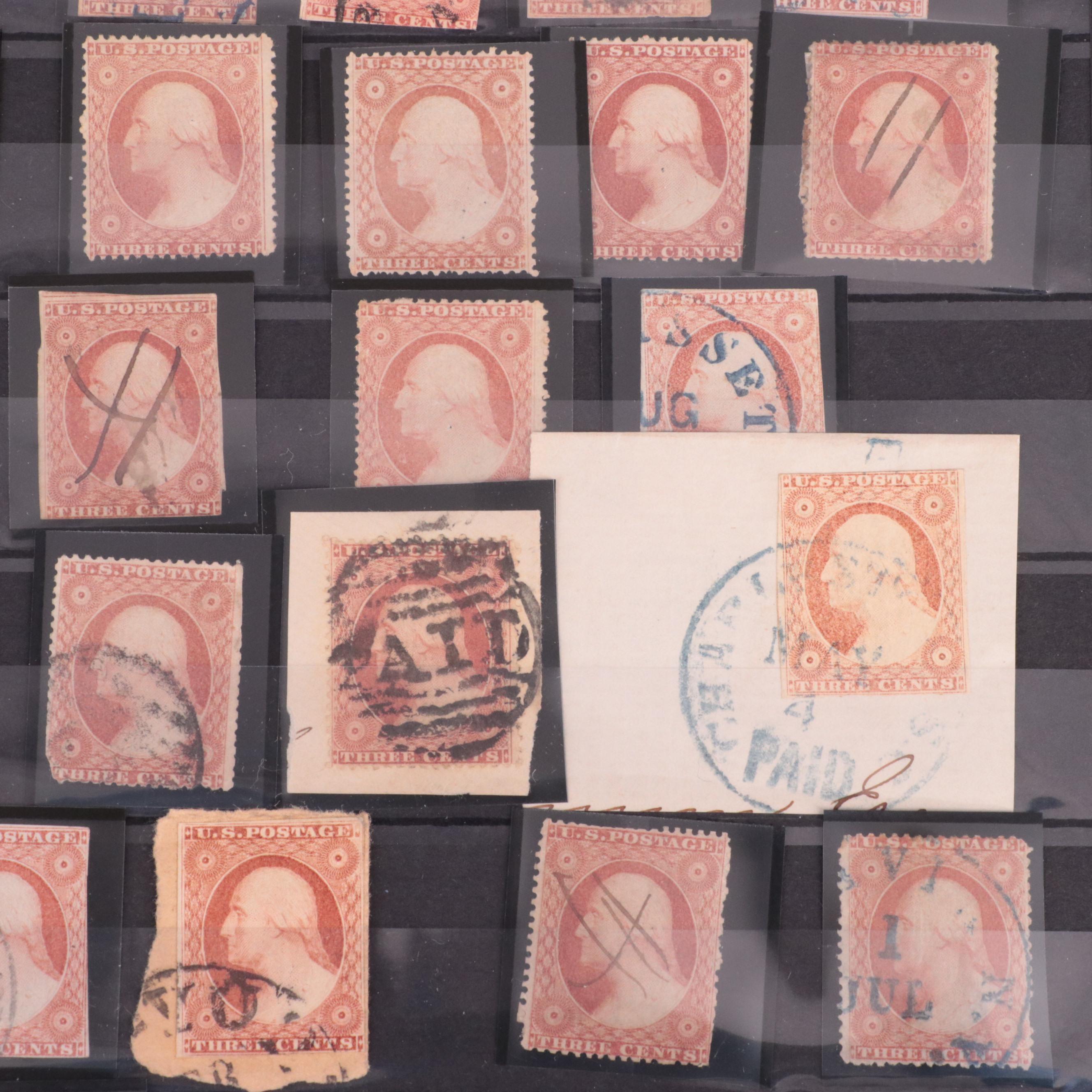 Album Collection of 1861 3-Cent Washington Postage Stamps, Scott #65