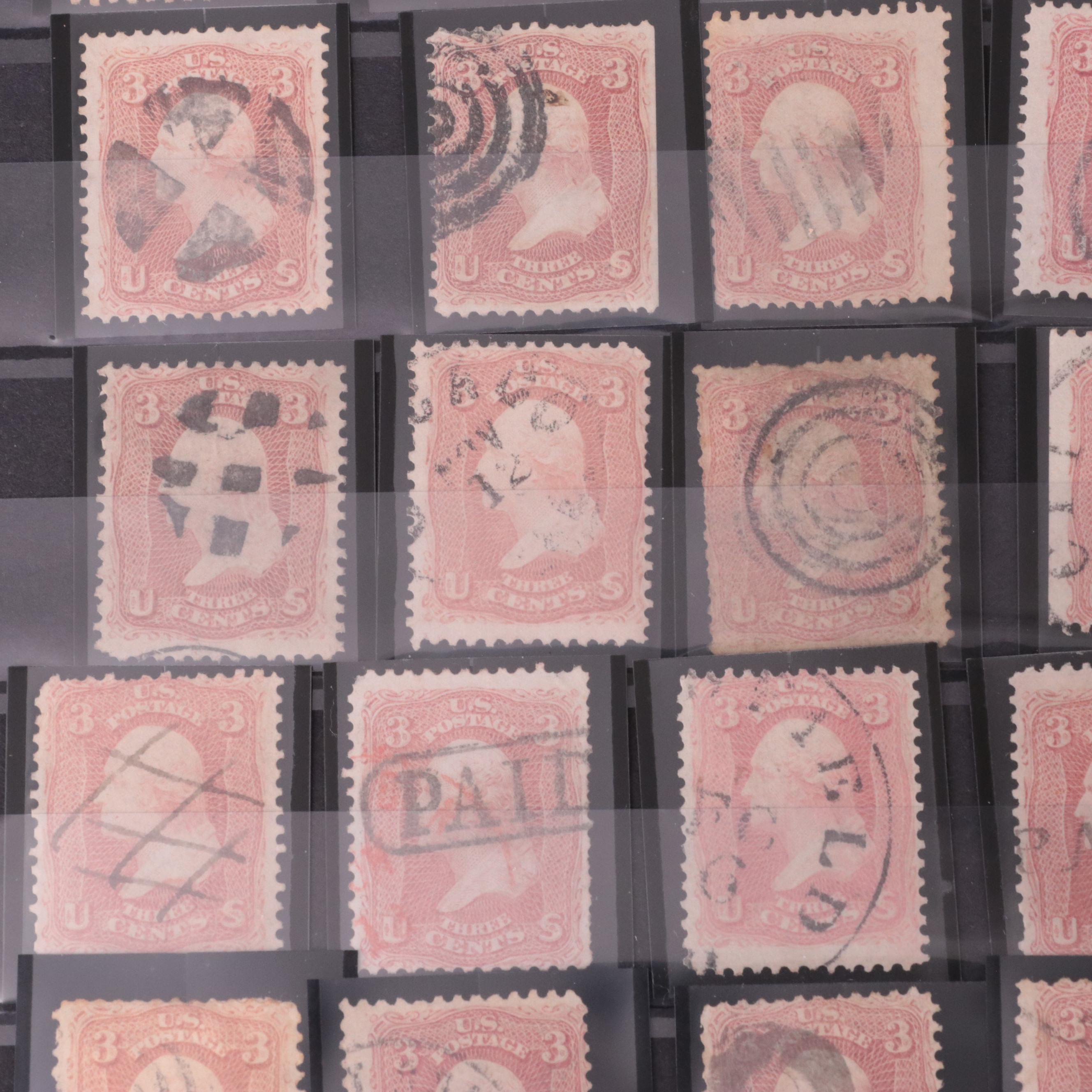 Album Collection of 1861 3-Cent Washington Postage Stamps, Scott #65