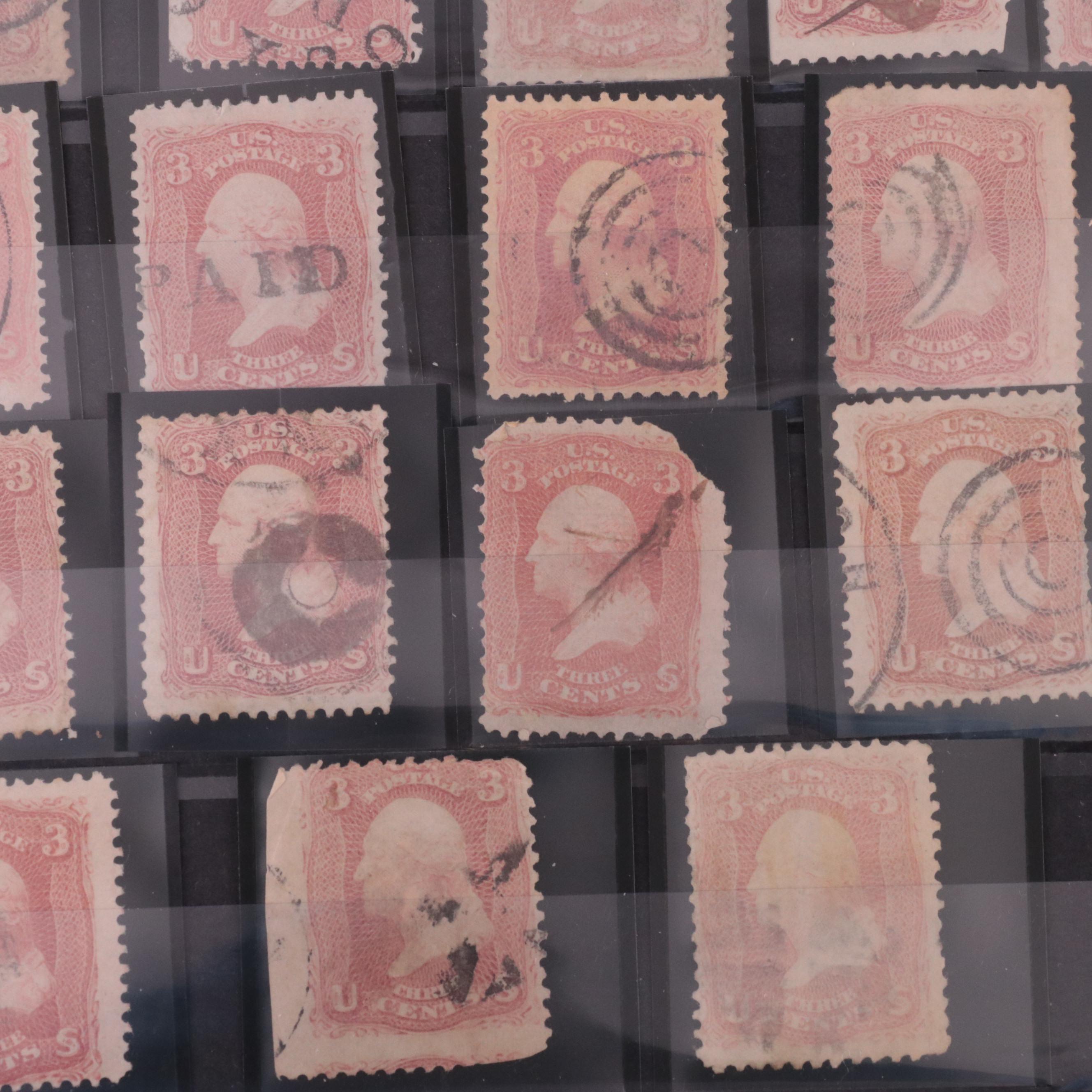 Album Collection of 1861 3-Cent Washington Postage Stamps, Scott #65