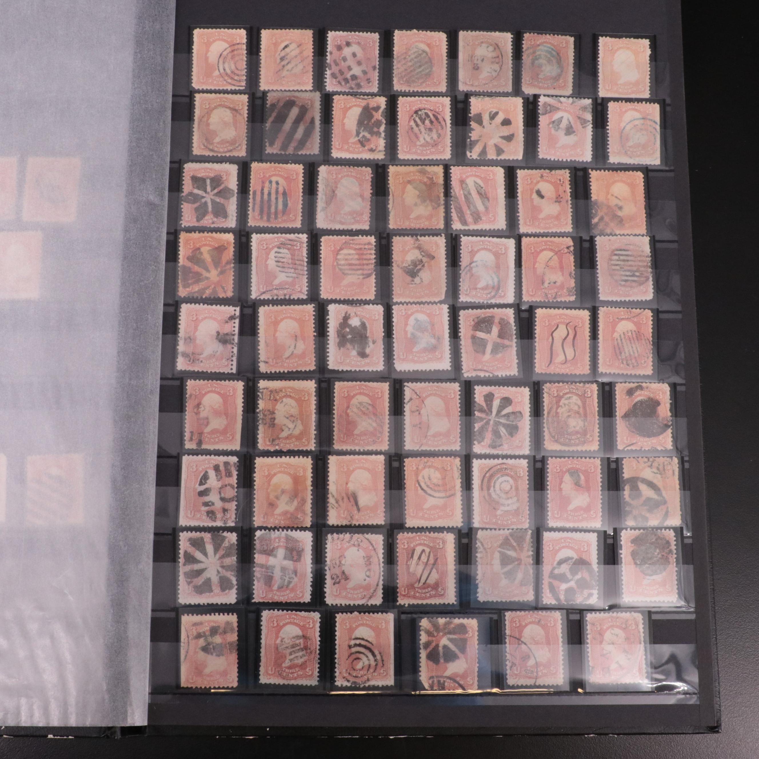 Album Collection of 1861 3-Cent Washington Postage Stamps, Scott #65