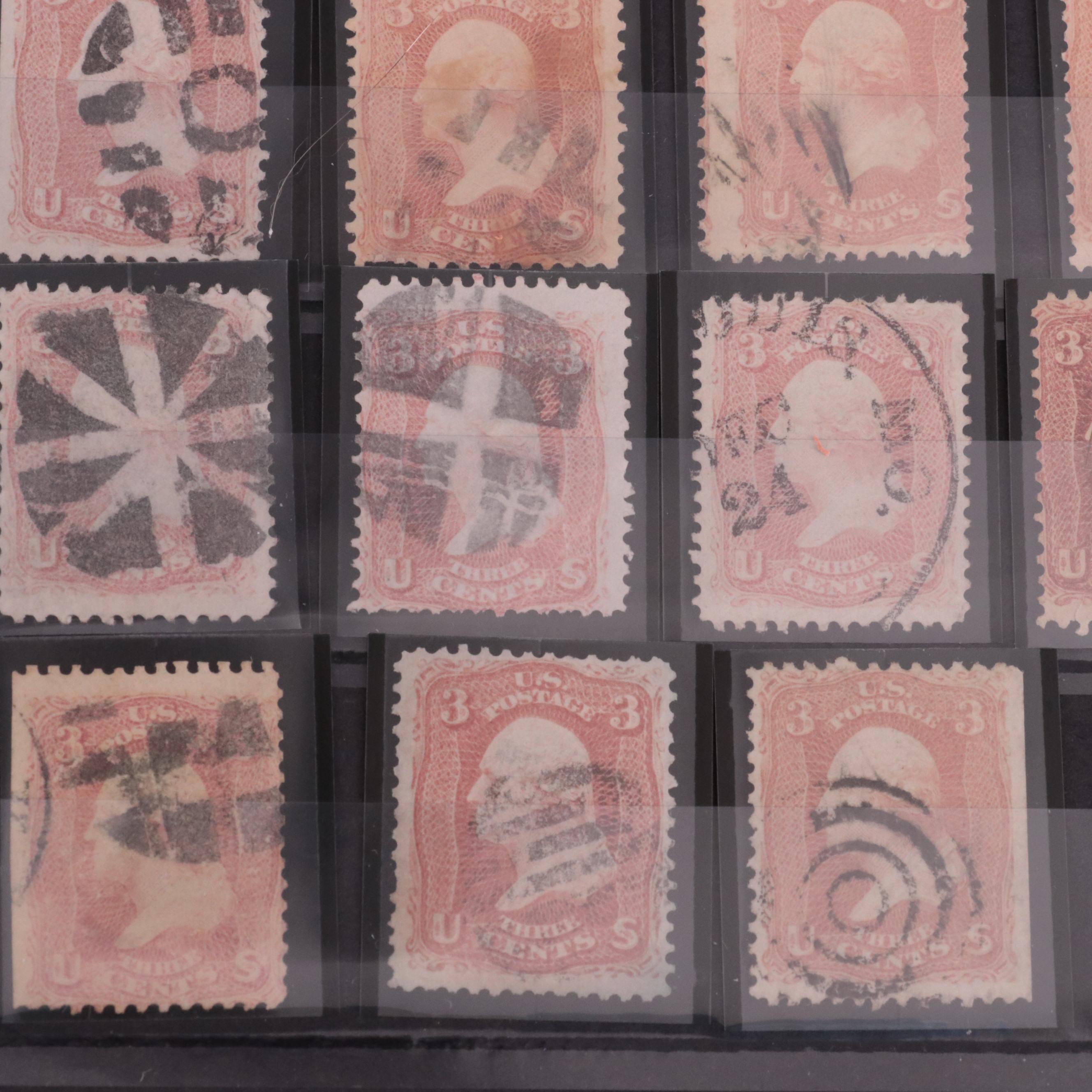 Album Collection of 1861 3-Cent Washington Postage Stamps, Scott #65