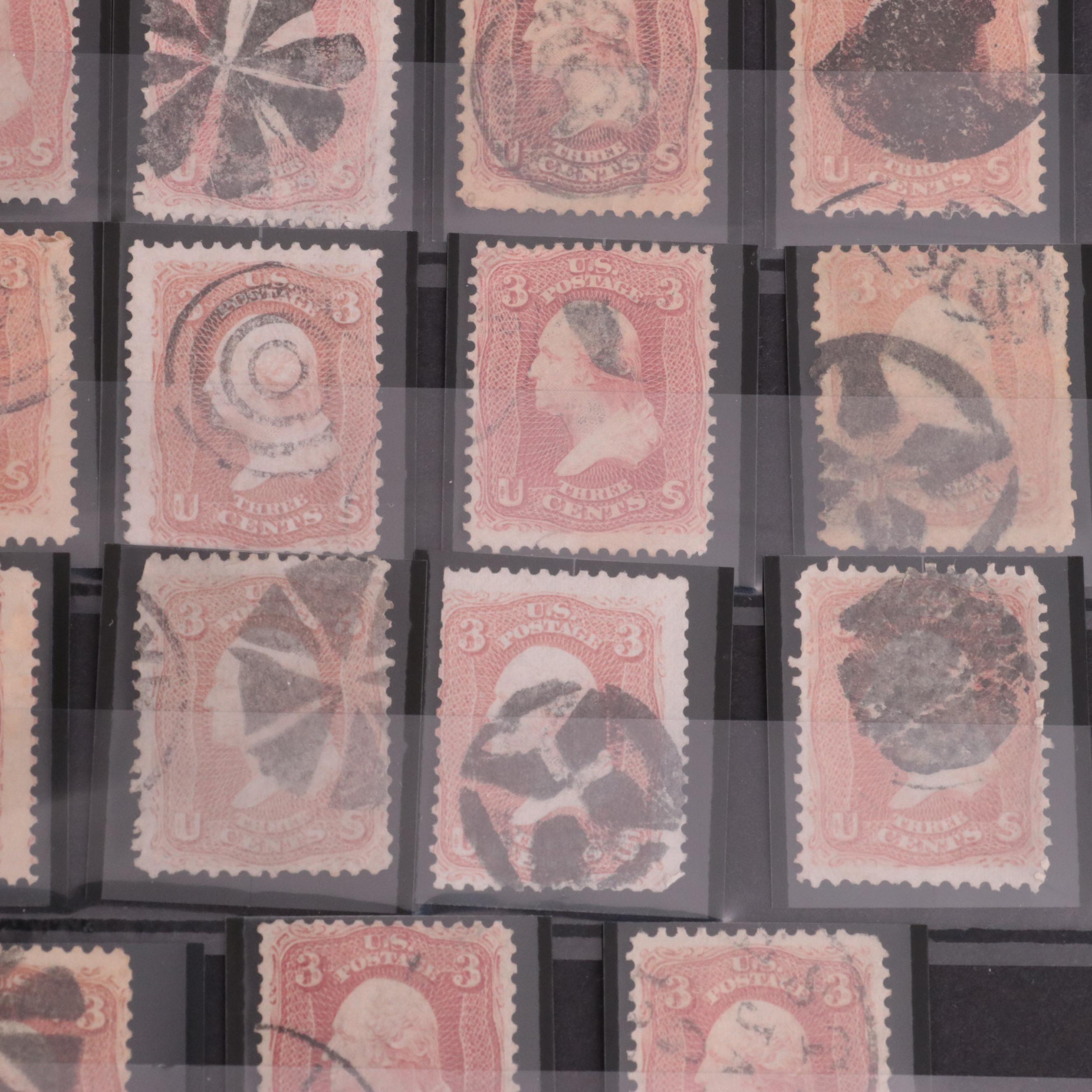Album Collection of 1861 3-Cent Washington Postage Stamps, Scott #65