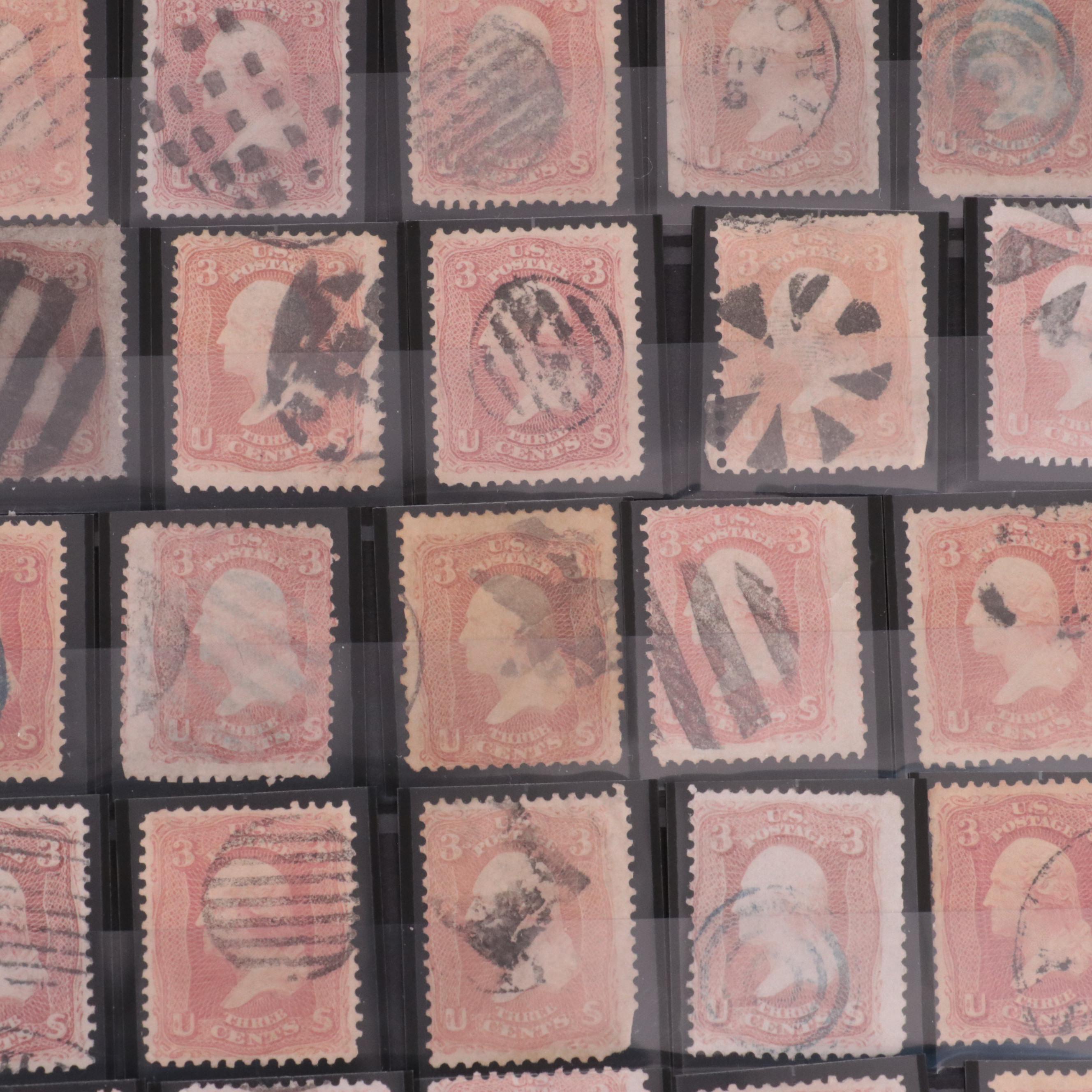 Album Collection of 1861 3-Cent Washington Postage Stamps, Scott #65