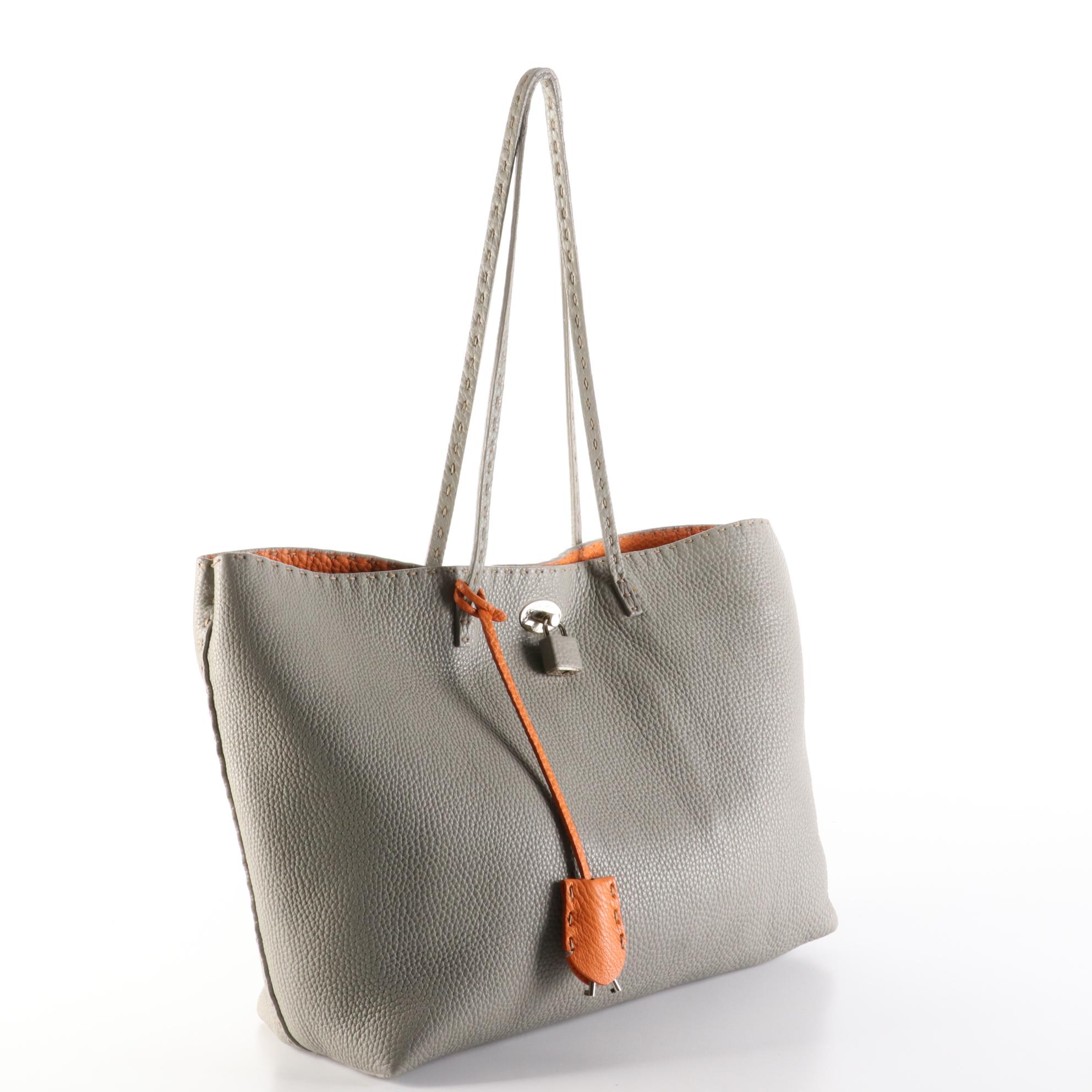 Fendi Selleria Medium Carla Tote in Gray Grained Leather