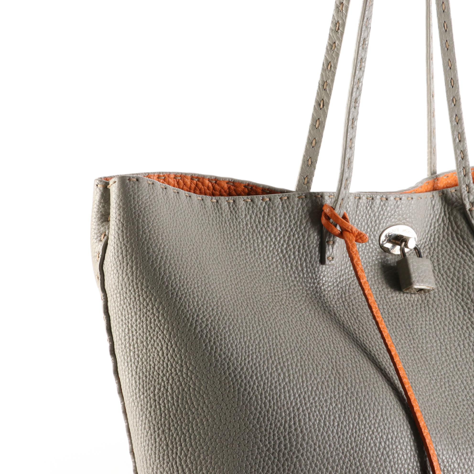 Fendi Selleria Medium Carla Tote in Gray Grained Leather