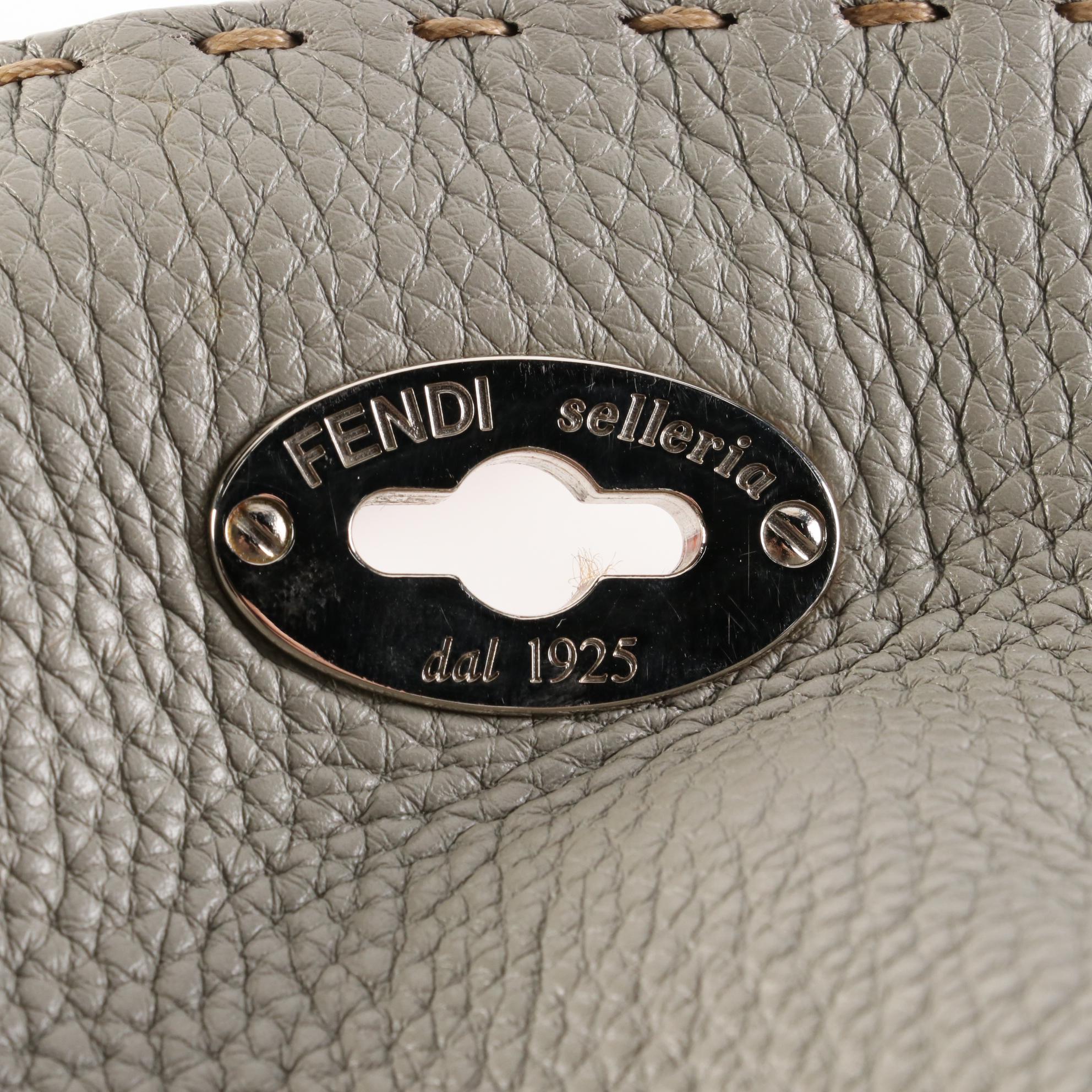 Fendi Selleria Medium Carla Tote in Gray Grained Leather