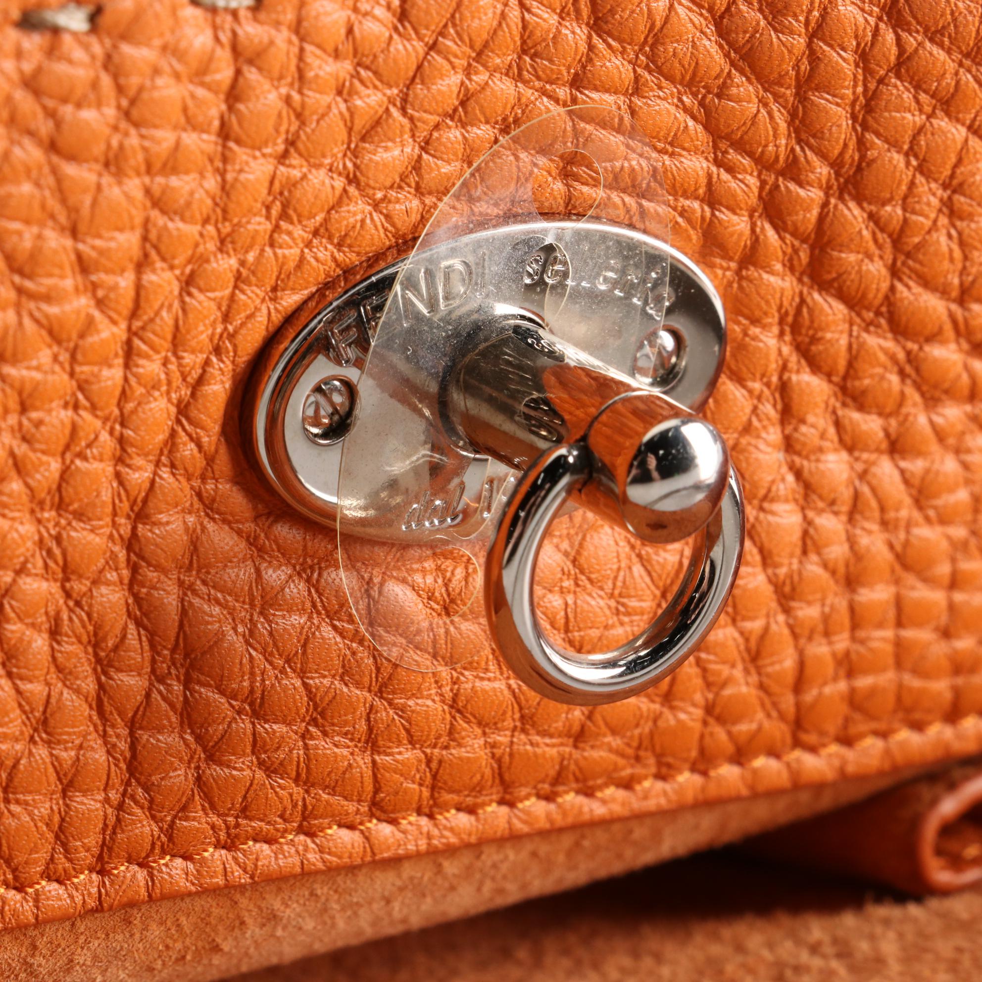 Fendi Selleria Medium Carla Tote in Gray Grained Leather