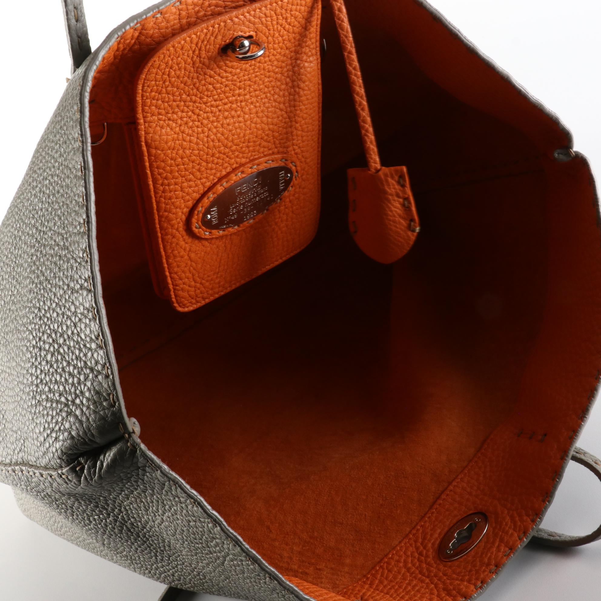 Fendi Selleria Medium Carla Tote in Gray Grained Leather