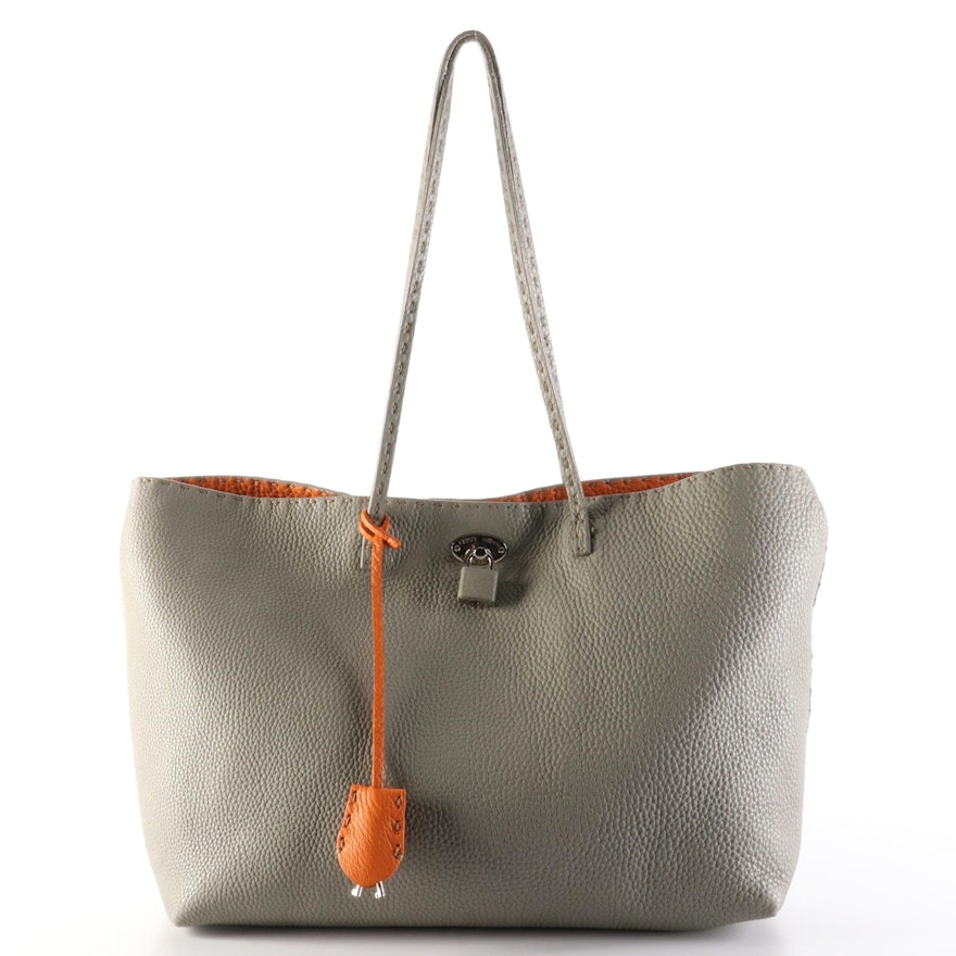 Fendi Selleria Medium Carla Tote in Gray Grained Leather