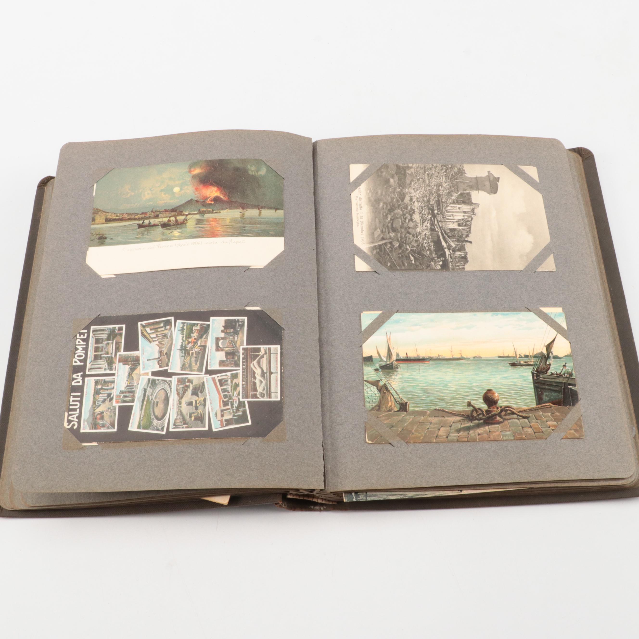 Postcard Albums with Travel Postcards and Stamps